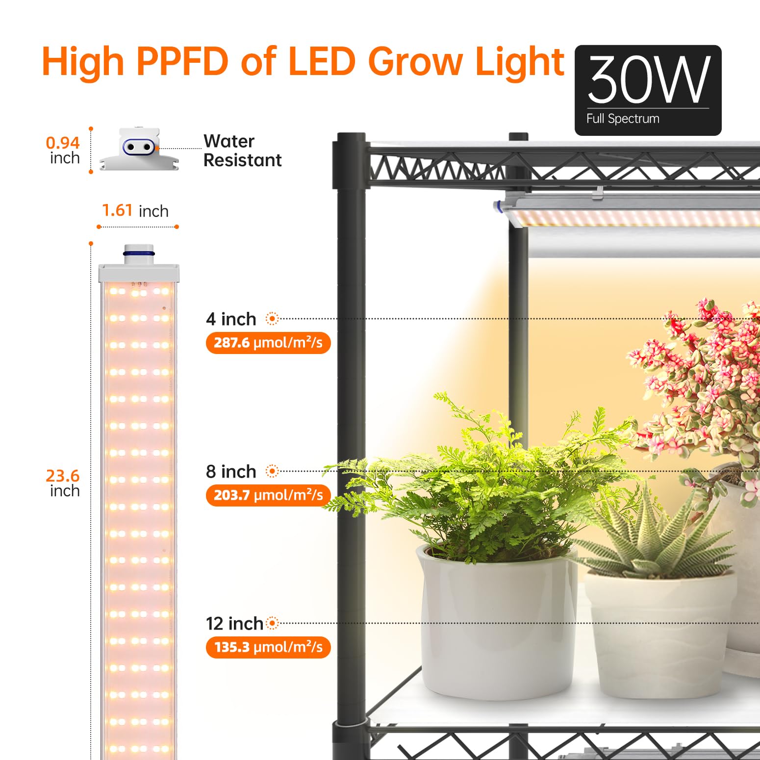 Bstrip 4-Tier Plant Shelf with Grow Lights, 30W T5 Full Spectrum, 35.4" L x 13.8" W x 59" H, Yellow,