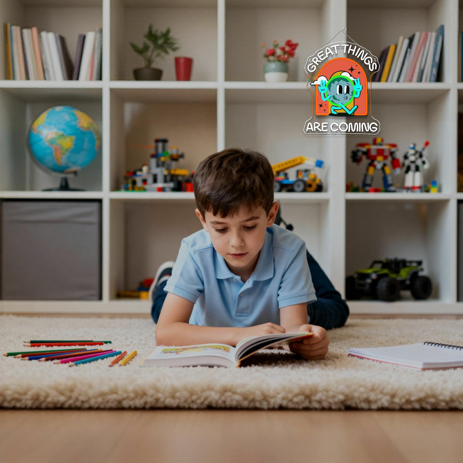 Earth Neon Sign Positive Neon Signs For Wall Decor Great Things Are Coming Led Lights Colorful Light Up For School Classroom Teen Room Dorm Bedroom Shop Office Decoration Kids Gifts