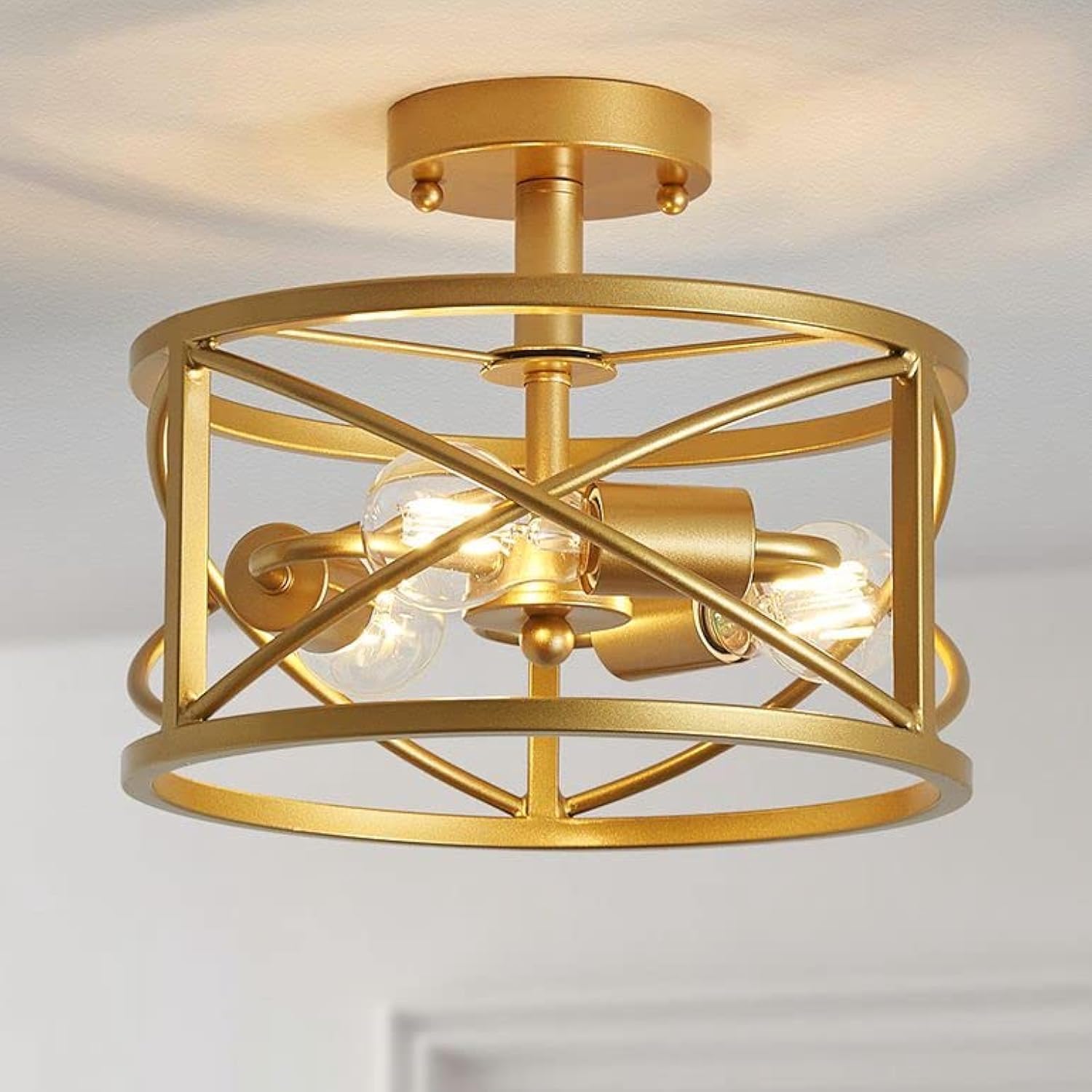 WUZUPS Chandelier 3-Light Vintage Farmhouse Industrial Semi-Flush Mount Ceiling Light Modern Lighting Fixture for Foyer Bedroom 