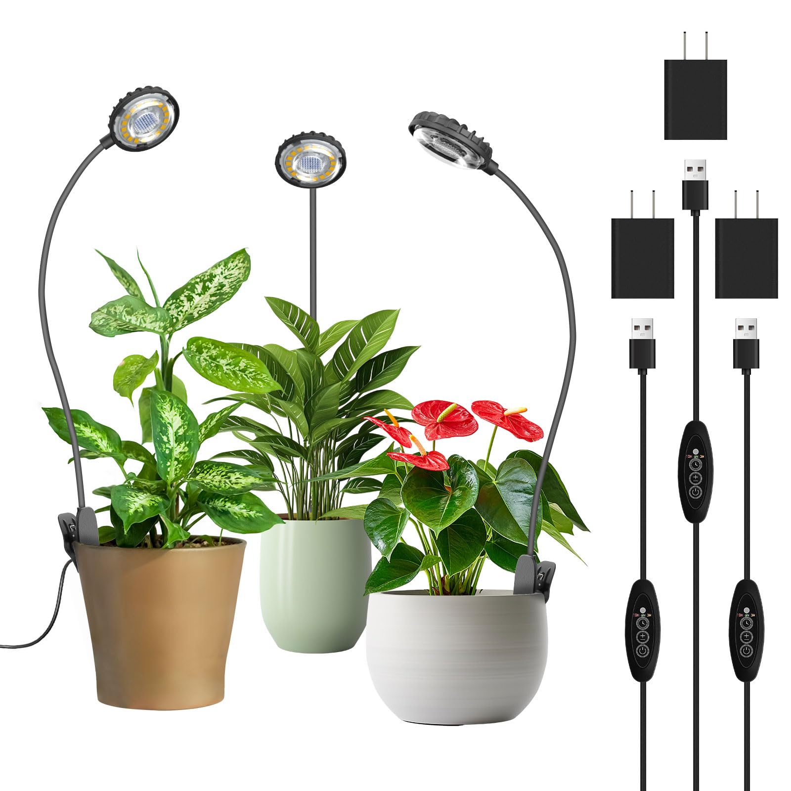 SGLEDs Grow Light for Indoor Plants, Full Spectrum Clip Plant Grow Lights, 7W LED Plant Growing Lamps with Auto On/Off Timer 4/8