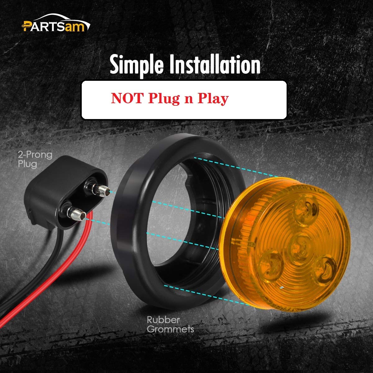 Partsam 10Pack 2" 4LED Round Trailer Side Marker Light, Amber/Red, DOT Approved, IP67 Waterproof, Flush Mount, Model 13