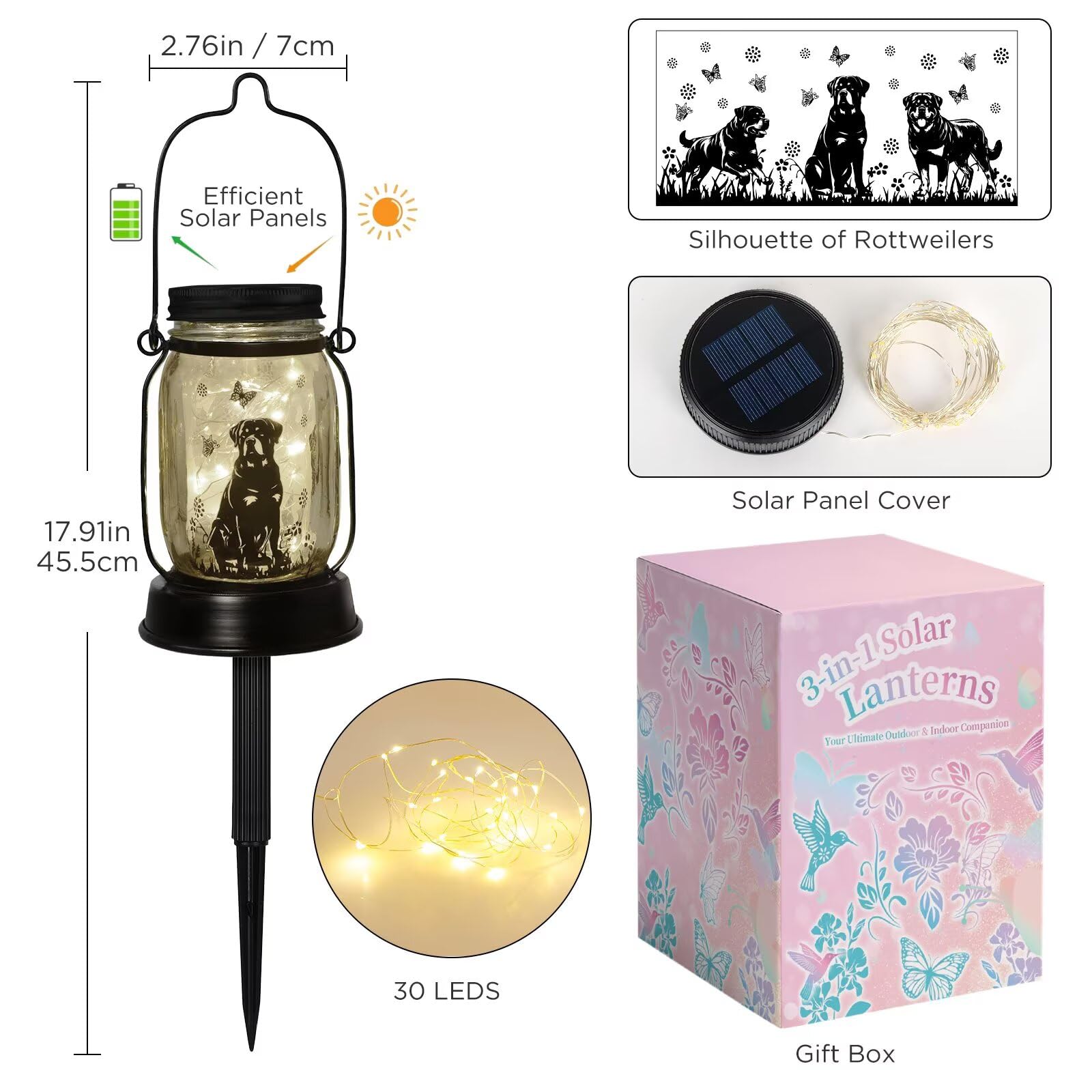 Rottweiler Gifts For Women/Men Rottweiler Solar Lanterns Dog Mom Birthday Dog Lovers Lantern Pet Loss Pet Memorial Lights, Solar