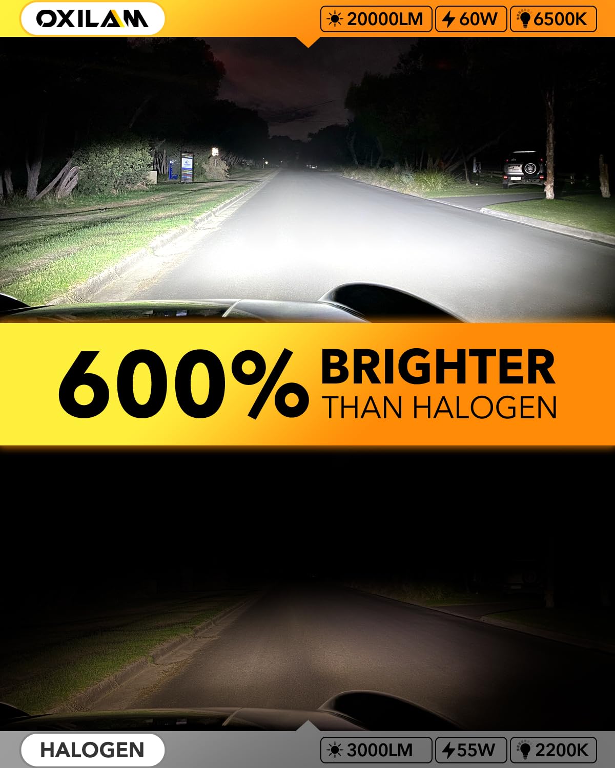 OXILAM Q36 9007/HB5 Fog Light Bulbs - 20000LM Super Bright 6000K Cool White, Plug and Play, IP68, Pack of 2