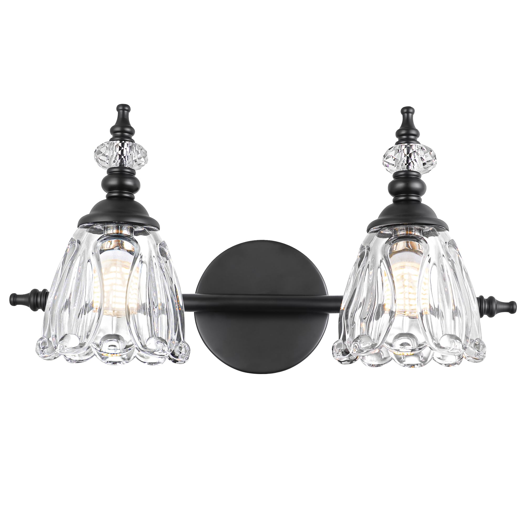 Ditoon Matte Black Vanity Light - 2 Light Glass Shade Wall Sconce - Farmhouse Bathroom Lighting - Model DX230004V