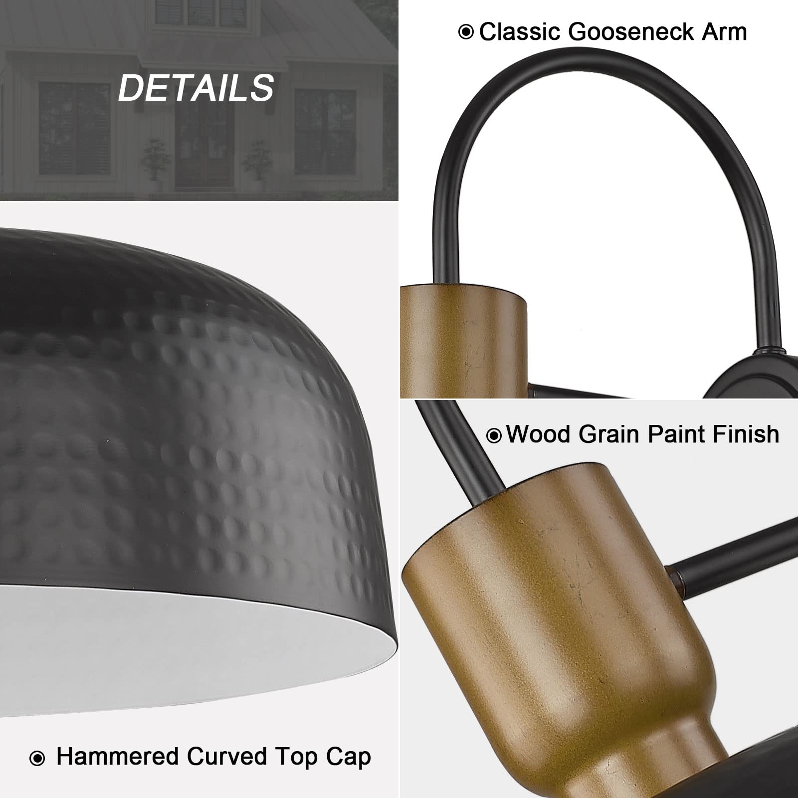 Luminzone Gooseneck Barn Light - Vintage Black Industrial Wall Lantern, Medium 12.4'', Model 7G3B BK, Perfect for Porch & Garage