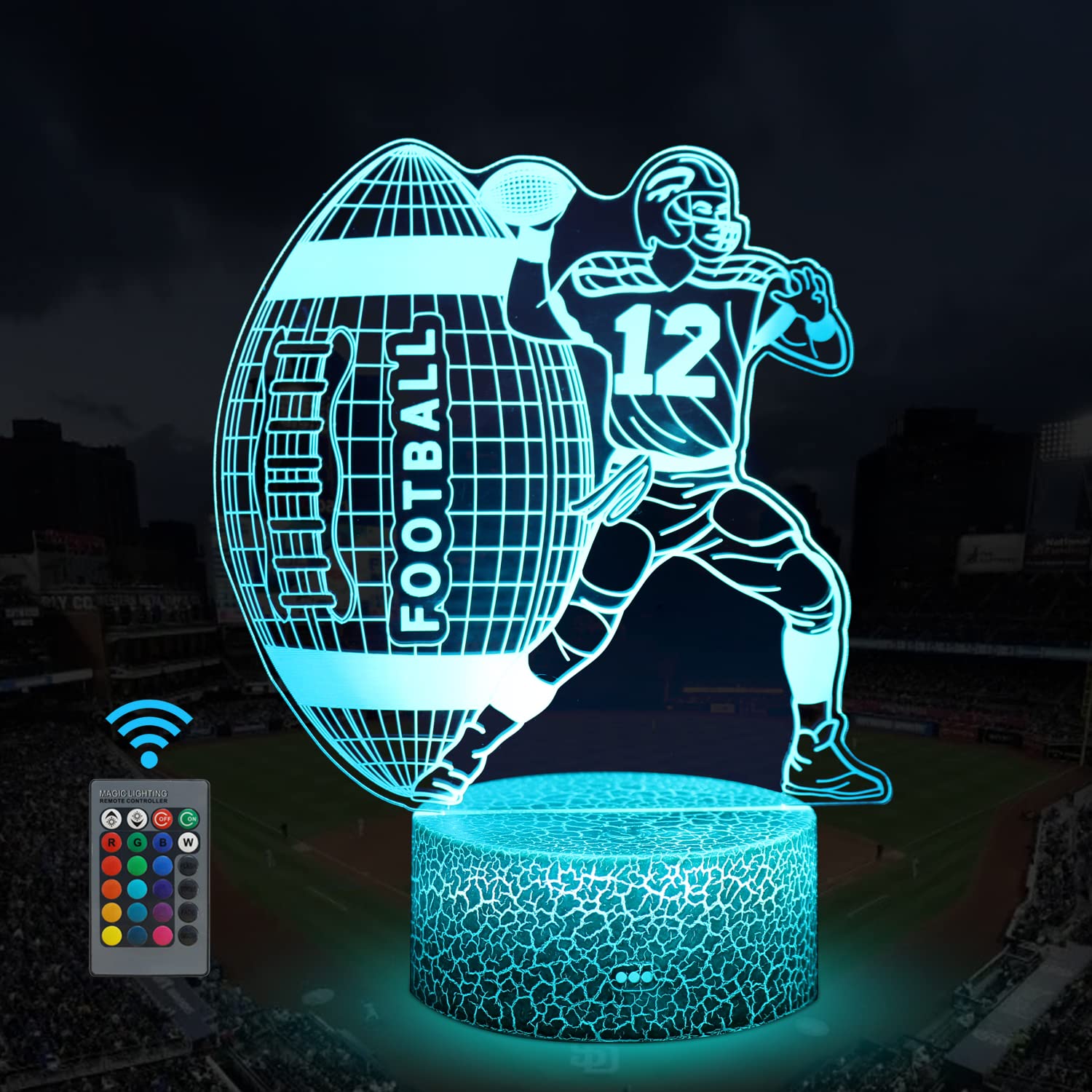 Uyeyuy Football 3D Illusion Lamp Night Light Football Gifts for Men with 16 Colors Timer Remote for Boys Age 5 6 7 8 Year Old Bo