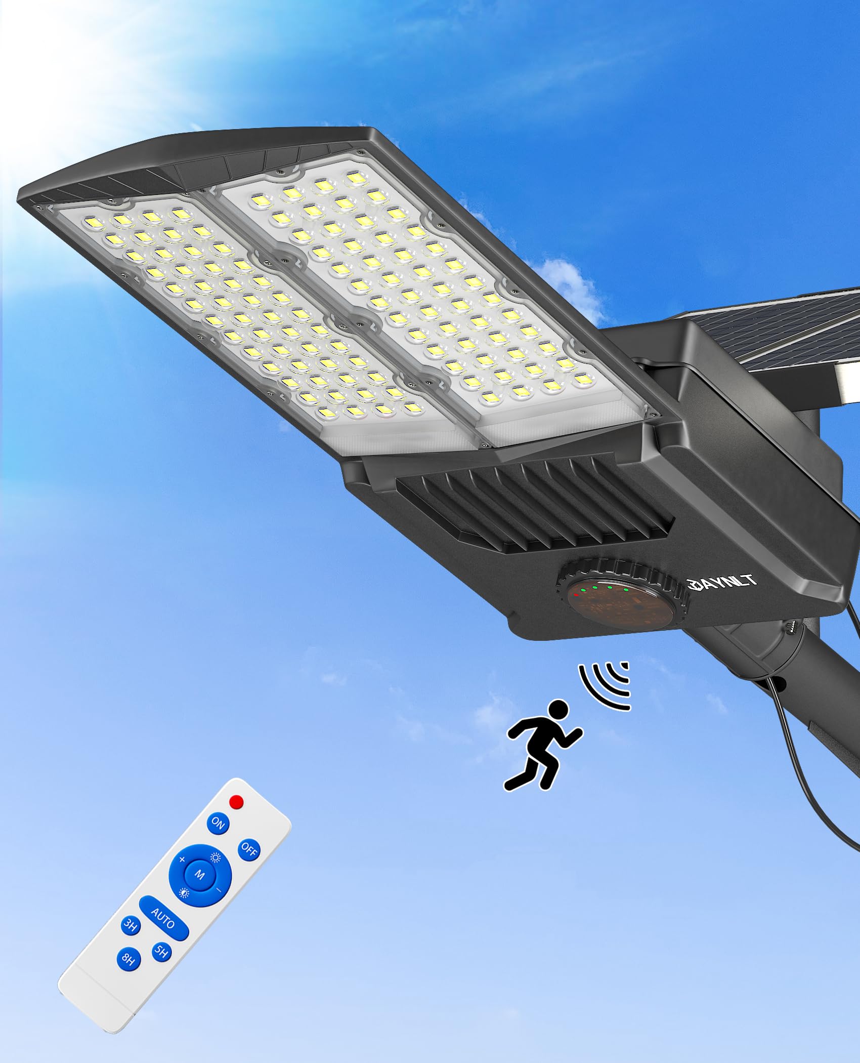 JAYNLT Y-8000W Solar Street Lights Outdoor 6500K 600000LM High Power Parking Lot Lights Commercial Dusk to Dawn  IP67 Waterproof Solar Security Flood Lamps Motion Sensor for Farm Garage