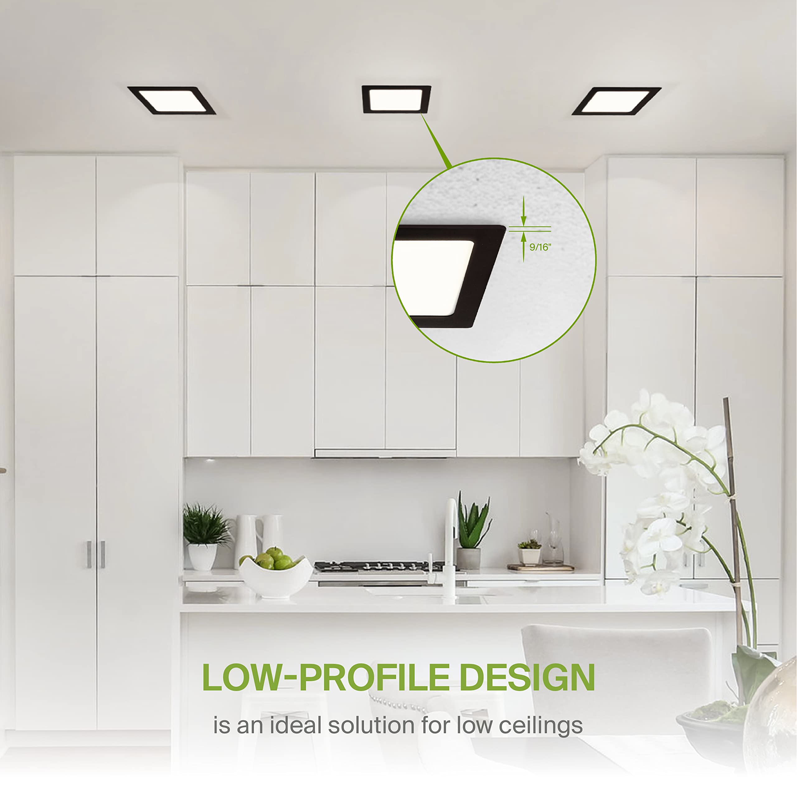 ASD LED Square Recessed Lighting - 6 Inch, 15W, Ultra Thin Dimmable, Black, Model A-JBS-6D15AC-BK, 6 Pack