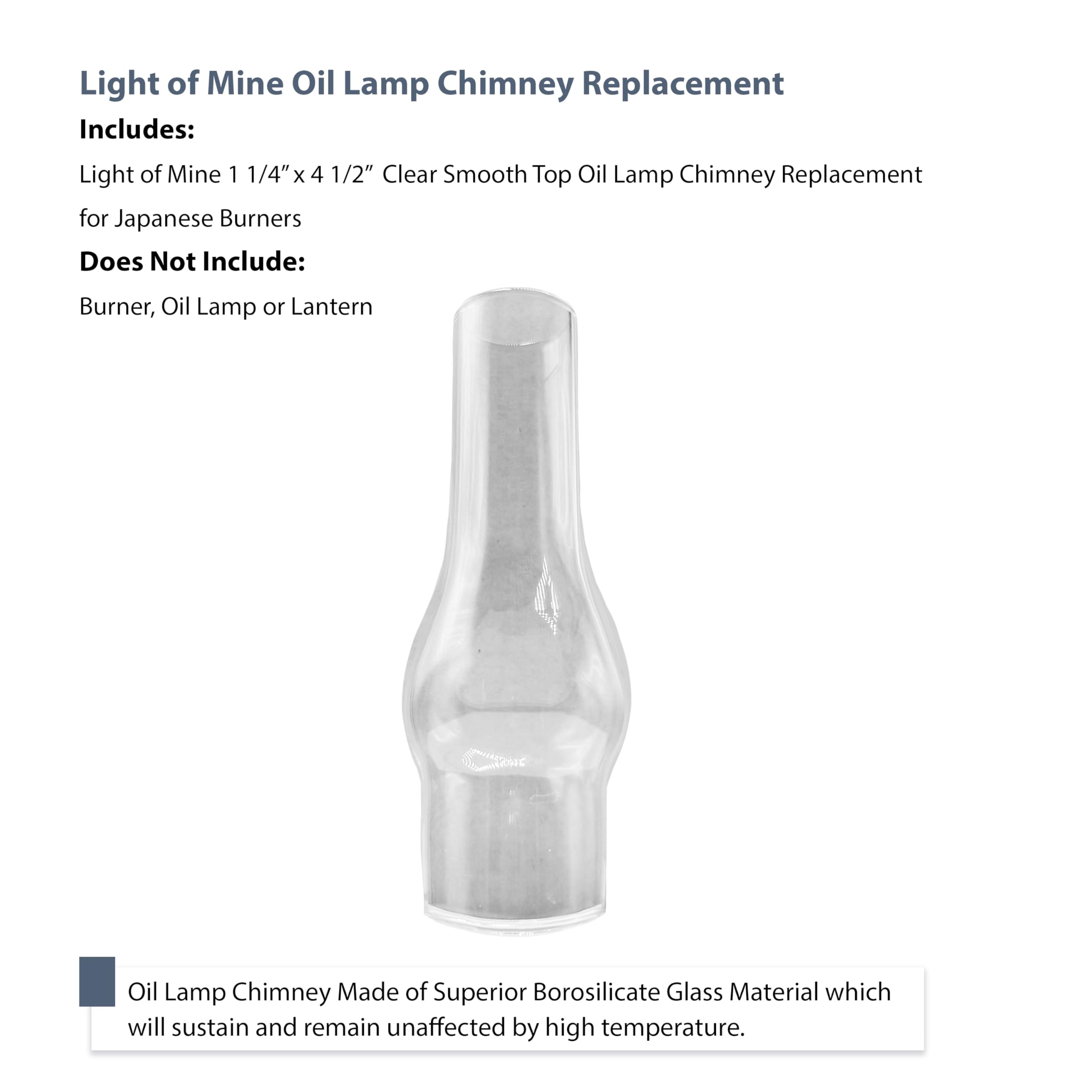 Light Of Mine 1.25&quot; X 4.25&quot; Oil Lamp Replacement Chimney - Clear Smooth Top Chimney For Japanese Burners (1 1/4&quot; X 4 1/2&quot;)
