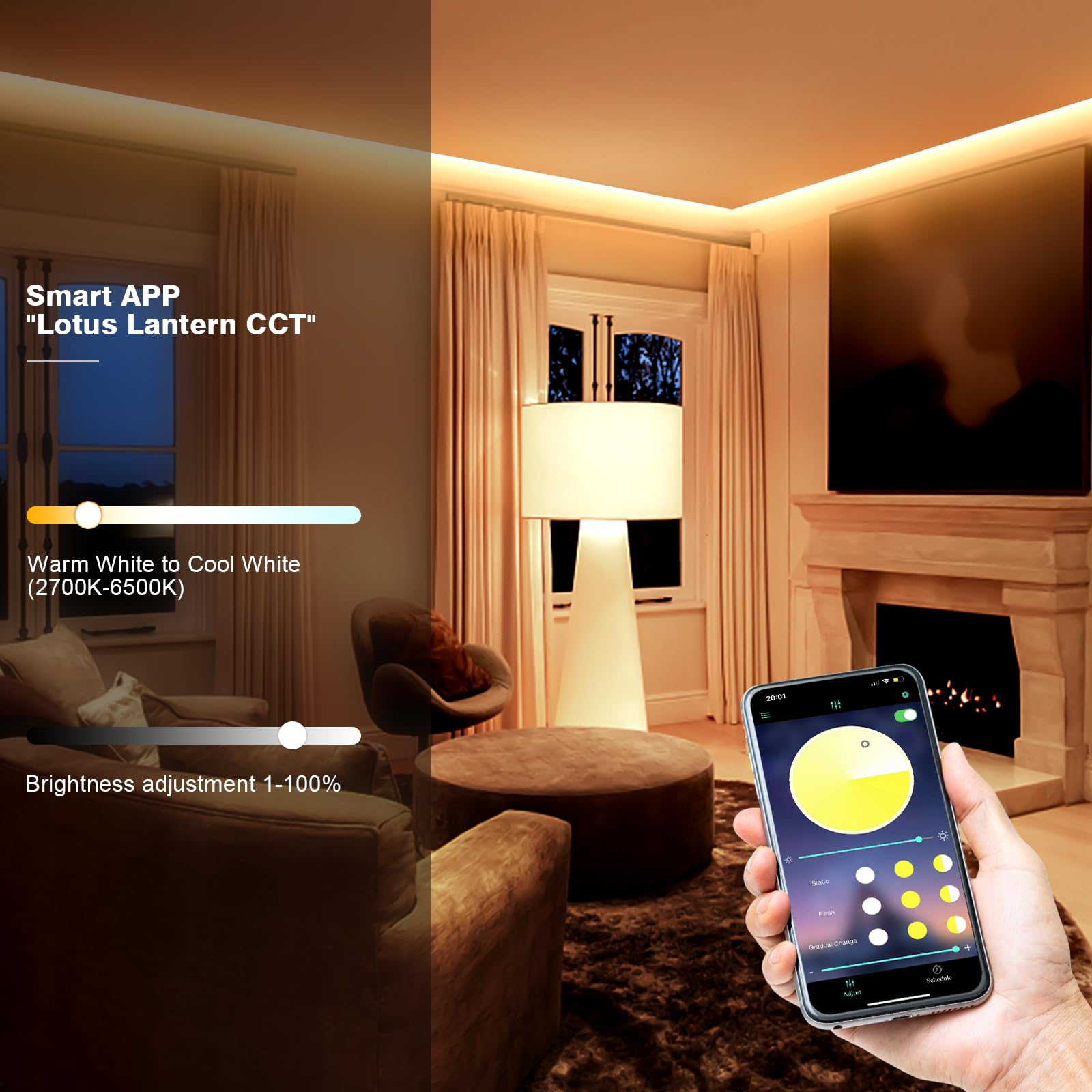 Wefomey COB LED Strip Light, 16.4ft Tunable White 2700K-6500K, 3200 LEDs, Remote & App Control, UL Listed, Ideal for