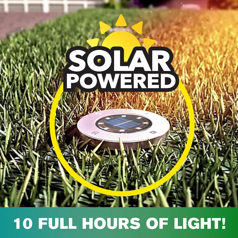 Bell+Howell Solar-Powered 8-LED Swivel Disk Lights for Outdoor Use, Black, Set of 8