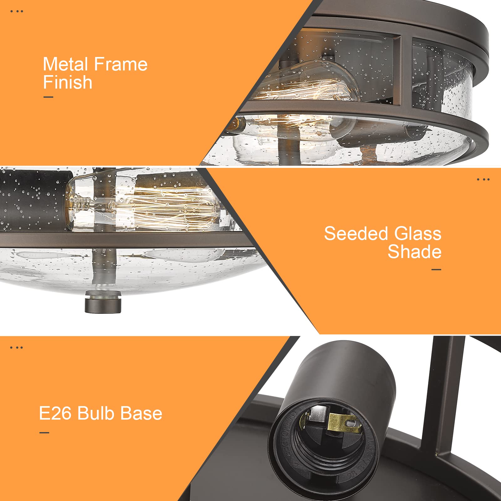 Rosient Flush Mount Ceiling Light Fixture, 12 Inch 2-Light Modern Farmhouse Ceiling Light With Seeded Glass For Bedroom, Entrywa