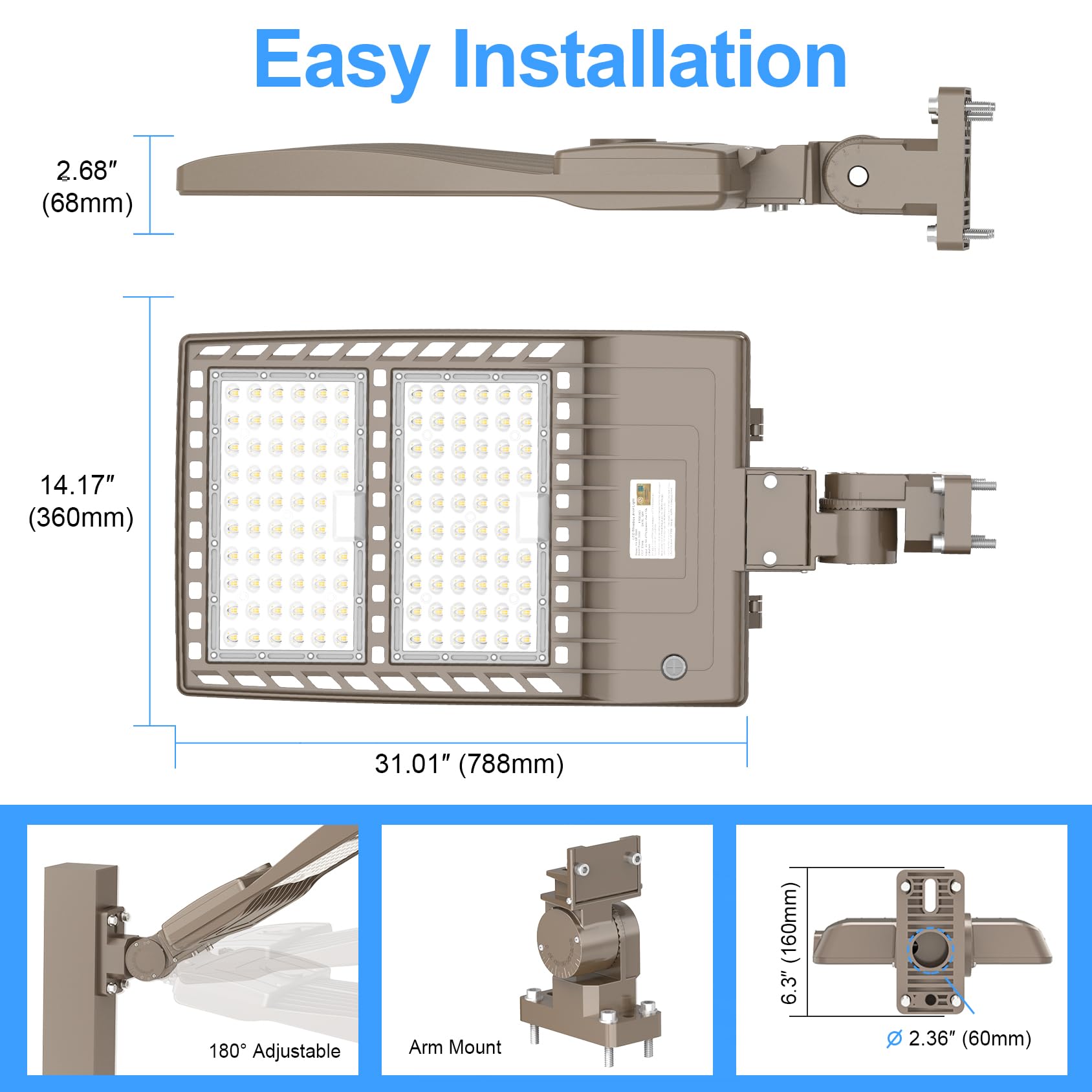Led Parking Lot Light 320W Ul Listed 44800Lm Led Shoebox Pole Light Fixture Round & Square In One Mount 1000W Hid/Hps Replacemen