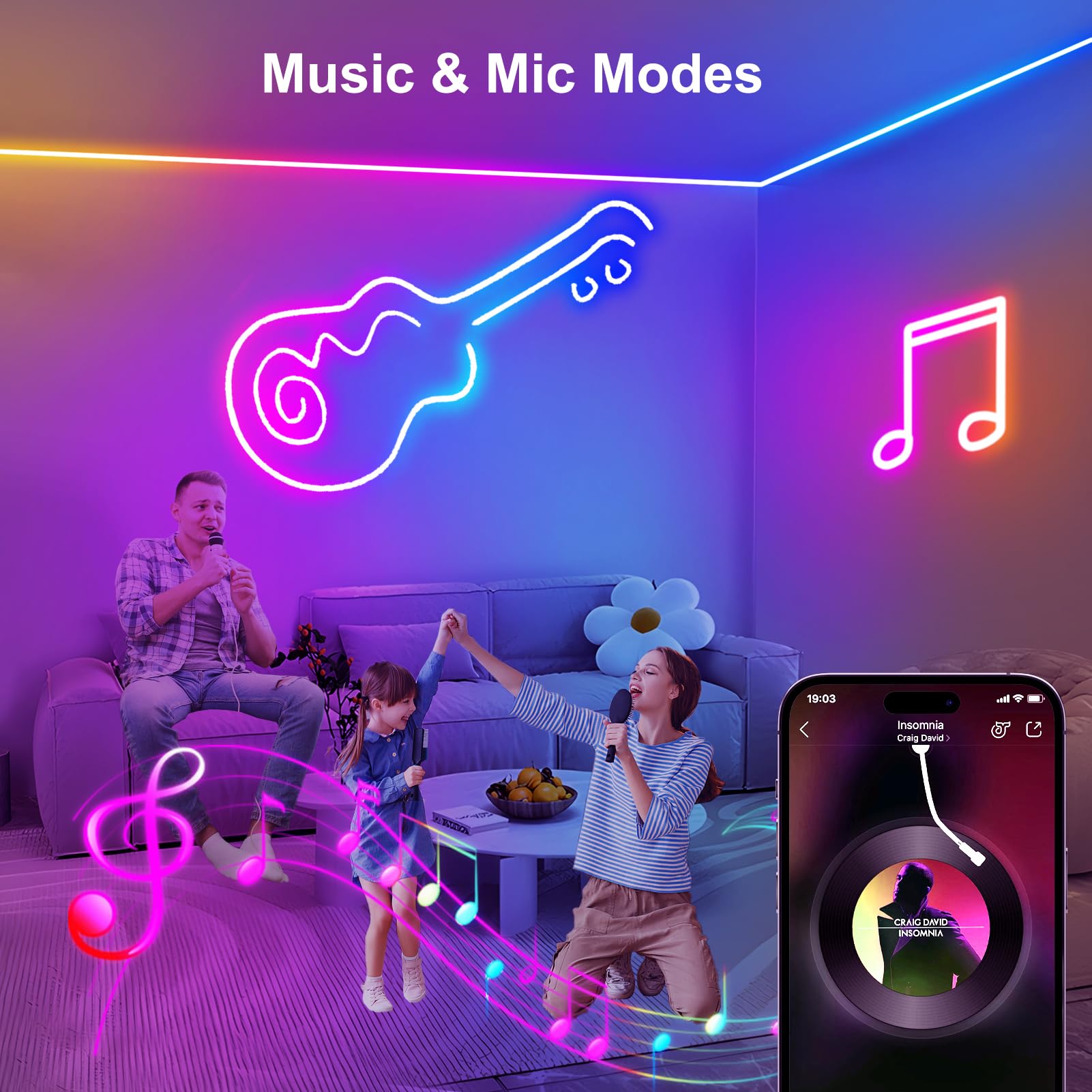 Cciland 50Ft Led Neon Rope Lights, Music Sync With Remote App Control Rgb Neon Led Strip Lights With Multiple Modes Ip68 Waterpr