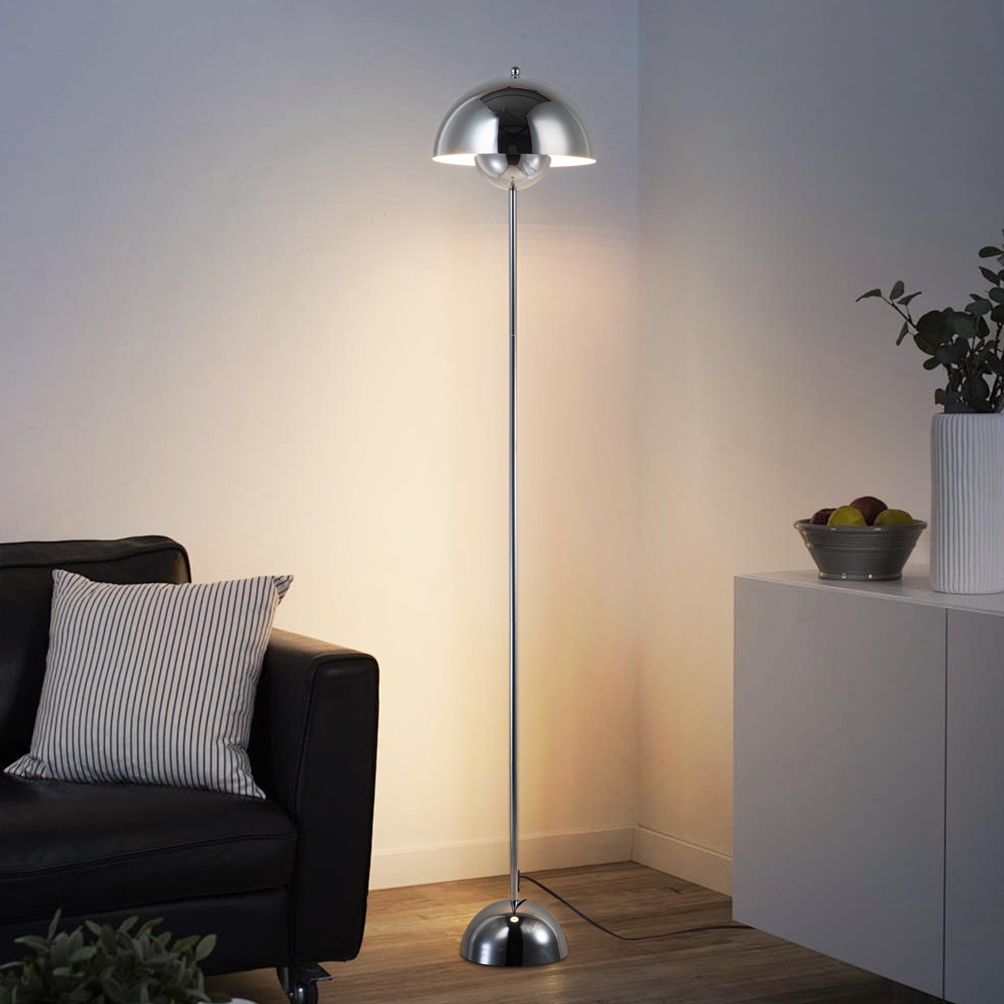 COSYLUX Modern Floor Lamp - Industrial Chrome Metal Shade for Living Room, Bedroom, Office, Nursery, Corner