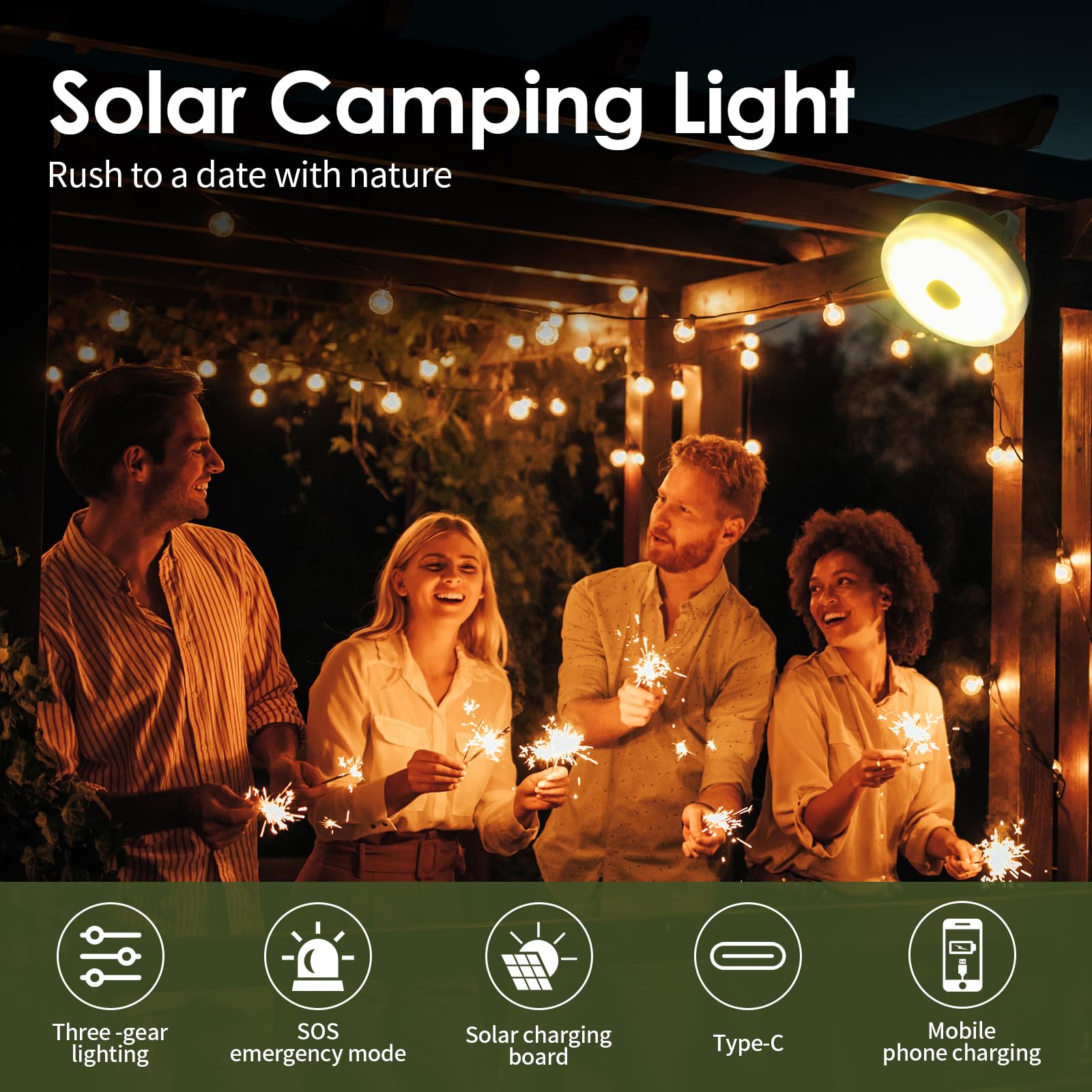Glowmate 4 In 1 Camp Light Camping String Lights With 8 Modes Rechargeable Waterproof Retractable String Lights Your Ultimate Ou