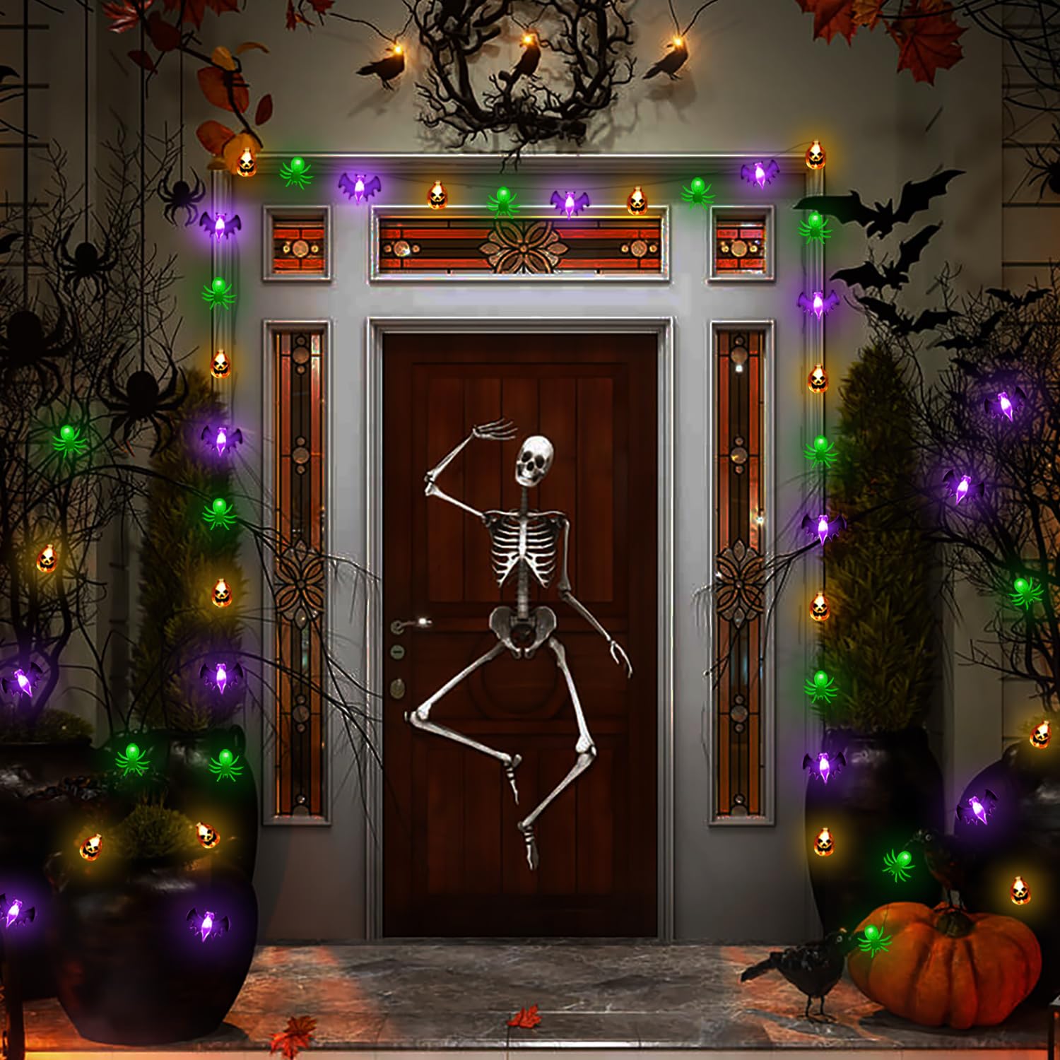 Halloween Lights, 16 Ft 30 Led Waterproof 3D Pumpkin Bat Spider Battery Operated String Lights With Timer, 8 Lighting Modes Fairy Lights For Window Indoor Outdoor Decor Halloween Party Decorations