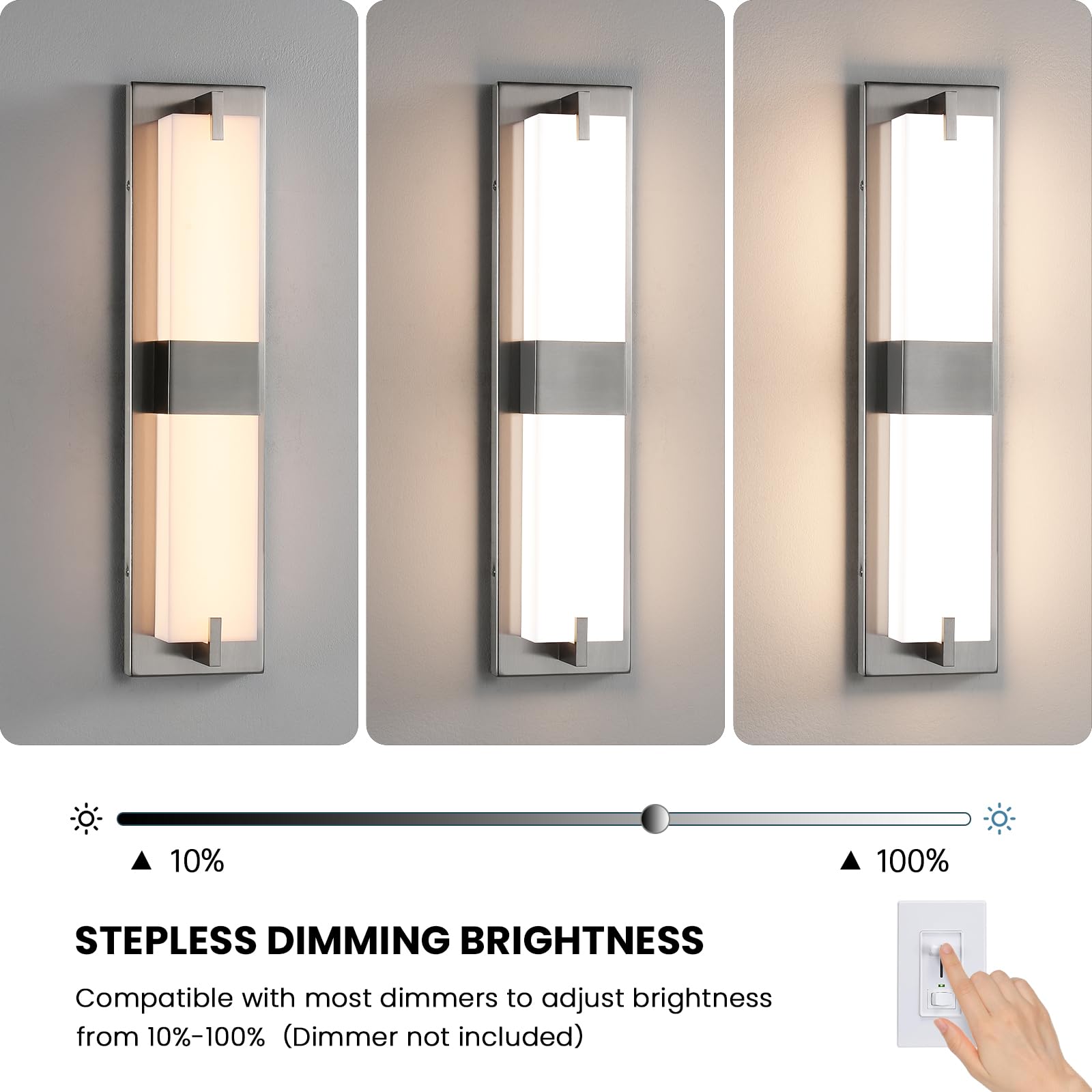 Woshitu Nickel Wall Sconce Light - Modern Dimmable Wall Sconces Set Of Two Led 3000K 24W Bathroom Vanity Light With Acrylic Shade Indoor Hardwired Sconce Lighting For Bedroom/Living Room/Hallway/Stair