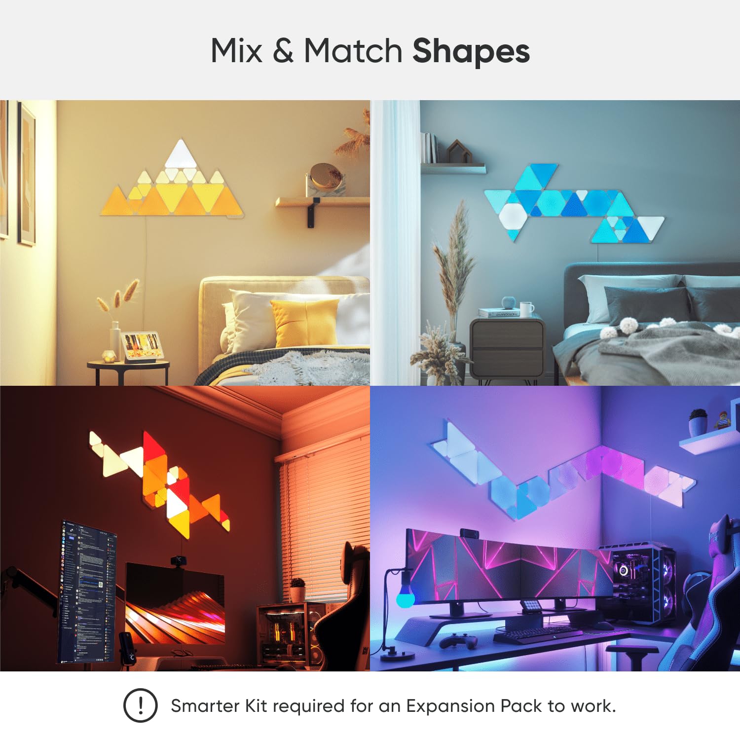 Nanoleaf Shapes Wifi And Thread Smart Rgbw 16M+ Color Led Dimmable Gaming And Home Decor Wall Lights Expansion Pack (Triangles (