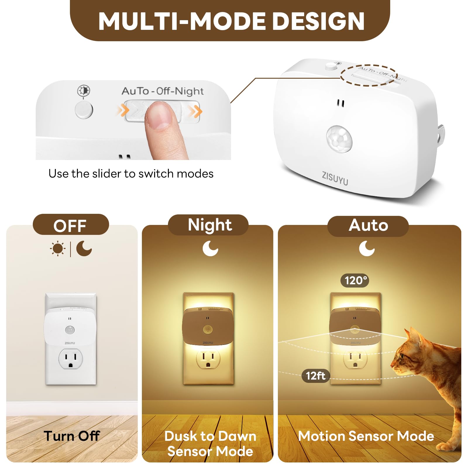 ZISUYU LED Backlit Night Light with Motion Sensor, Dimmable 10-60lm, 6 Pack, Cool White, Model ZU-17
