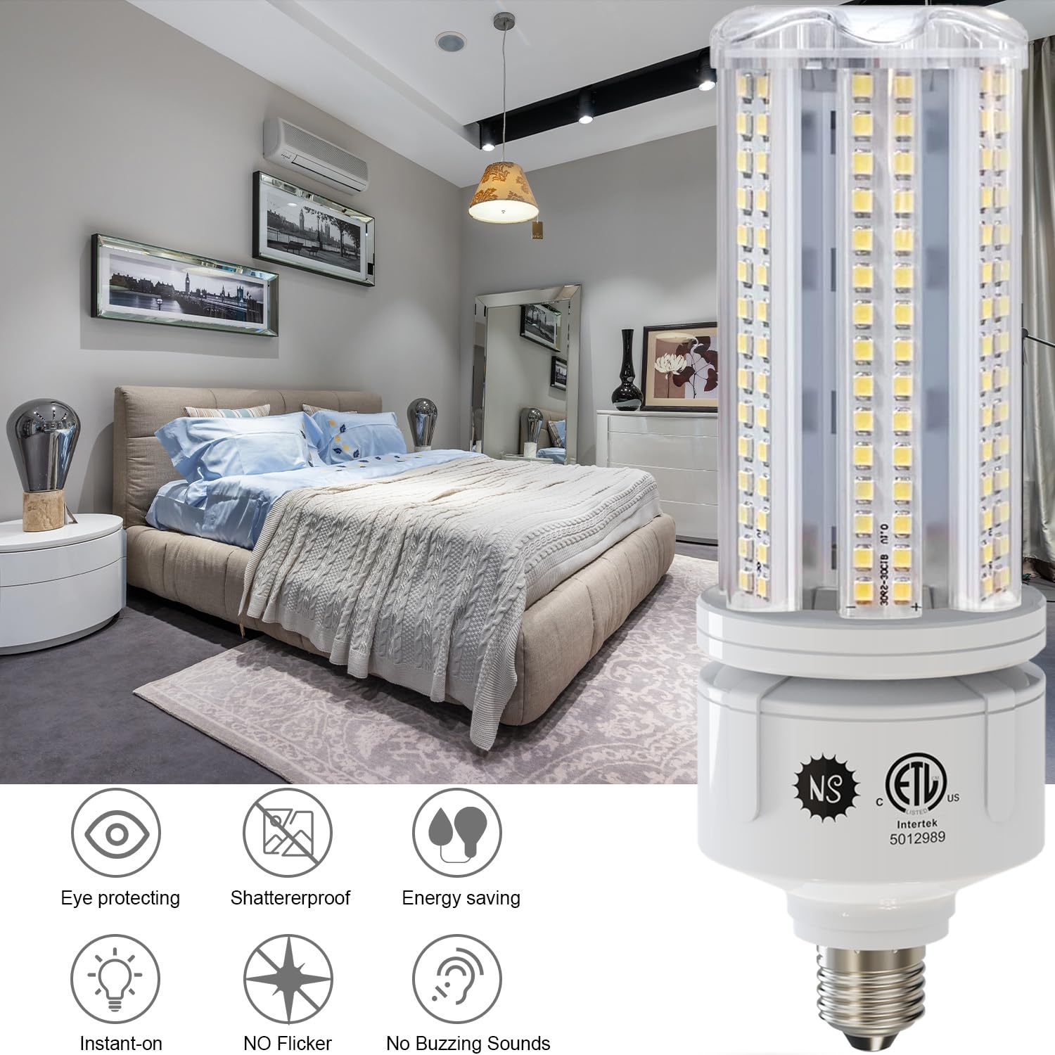 Ns 2 Pack 7530 Lumen A19 60W Led Corn Light Bulbs E26 Medium Base 6500K Cool White For Home Garden Lighting Garage Backyard Offi