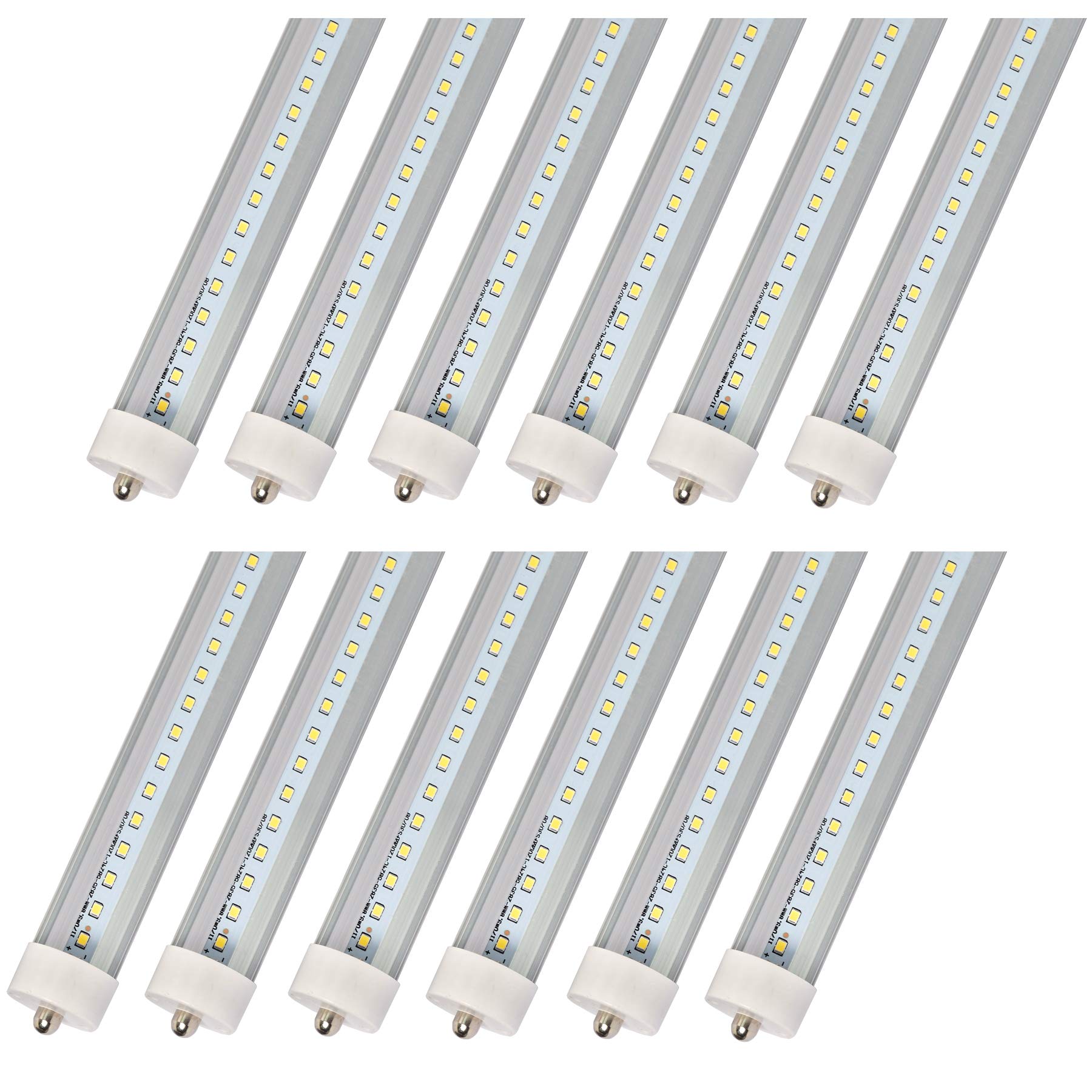8 Foot Led Bulbs, 50W Fa8 Single Pin Base, 6000Lm 5000K Led Tube Light, Replace T8 T10 T12 Fluorescent Light(Clear Cover 12 Pack