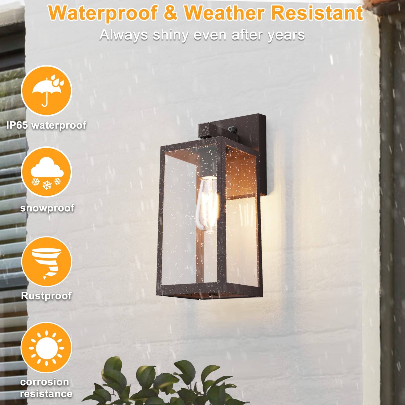 Shine Hai Dusk To Dawn Outdoor Wall Lantern, Exterior Wall Sconce With E26 Base Socket, Anti-Rust Waterproof Light Fixture With