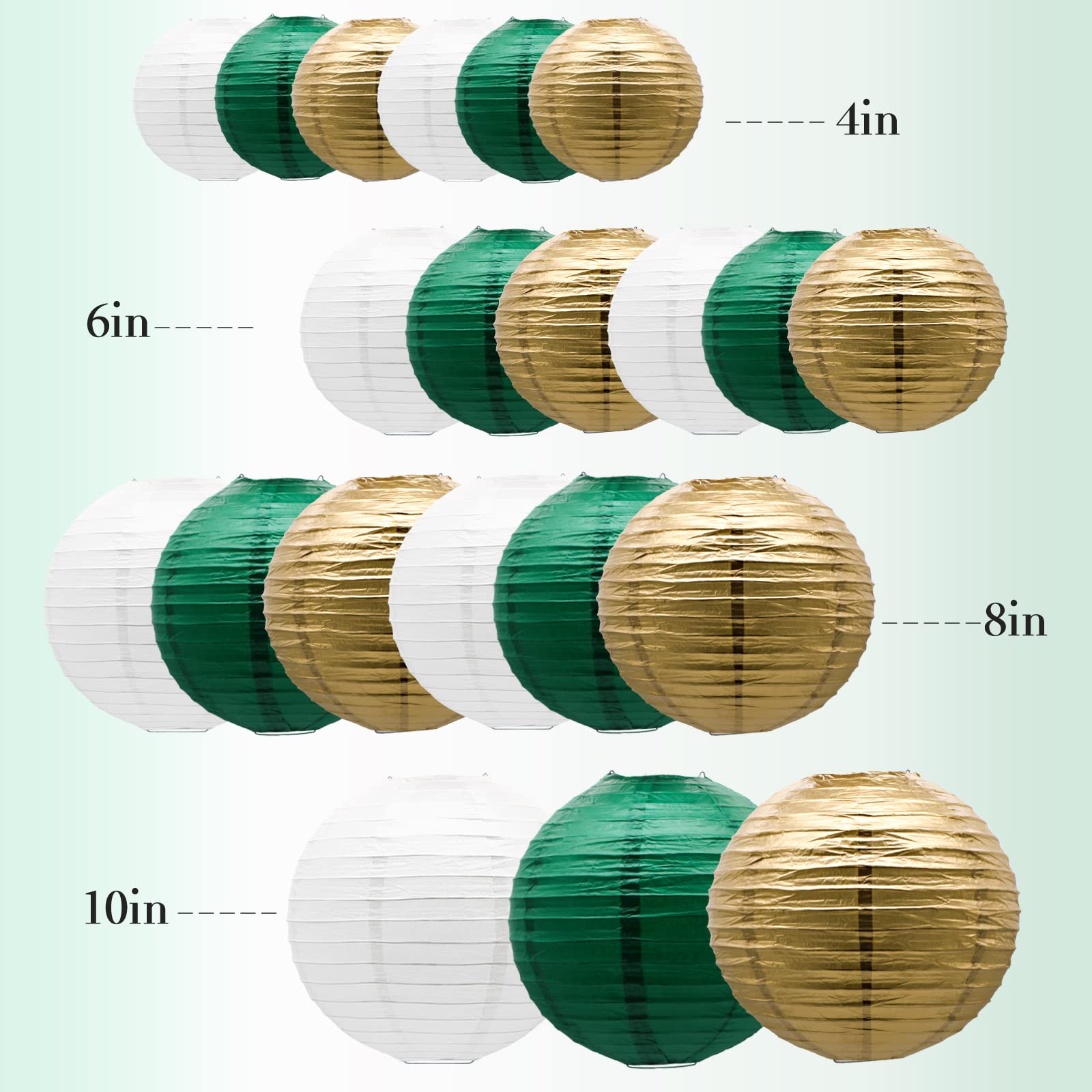 ADLKGG Paper Lanterns, Round Hanging Decorations, Green Gold, St. Patricks Day, Graduation, Wedding, Model: PaperLantern21P006