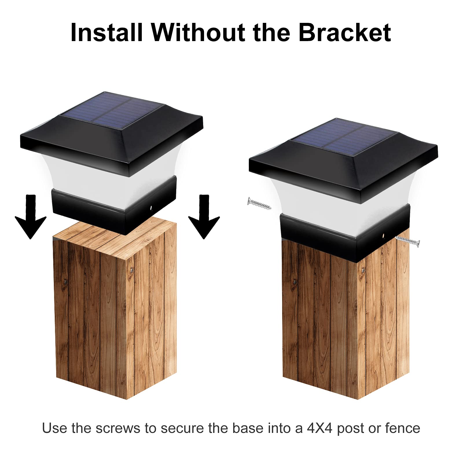 T-SUN Solar Post Lights, Waterproof 6000K White LED for 4x4 Wooden Posts, 2 Pack - Outdoor Deck, Patio, Garden Decor