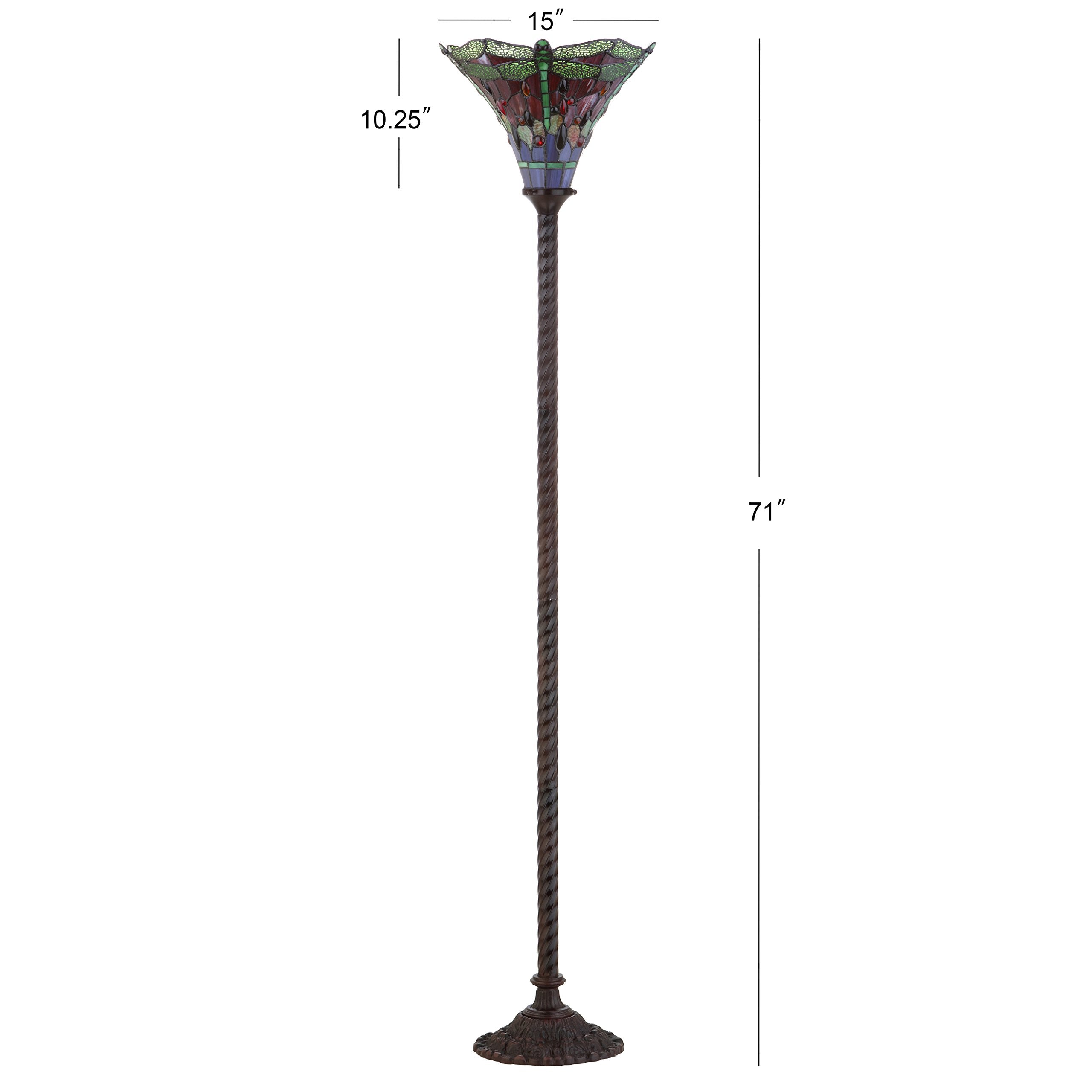 Jonathan Y Jyl8002B Dragonfly Tiffany-Style 71'' Torchiere Floor Lamp, Tiffany, Traditional, Art Nouveau Style, Elegant, Office,