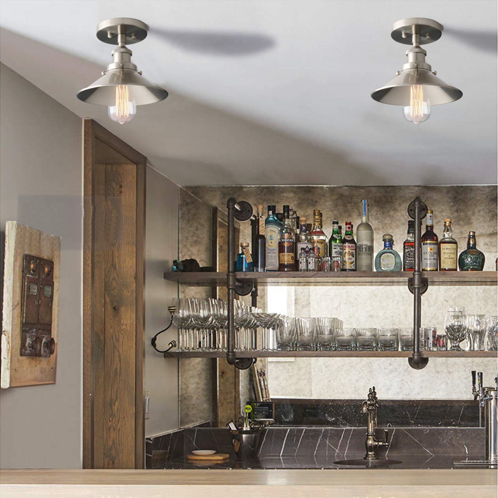 Pathson Vintage Ceiling Light With Metal Shade, Farmhouse Ceiling Lamp Fixtures For Hallway Loft Kitchen Bar, Semi-Flush Mounted