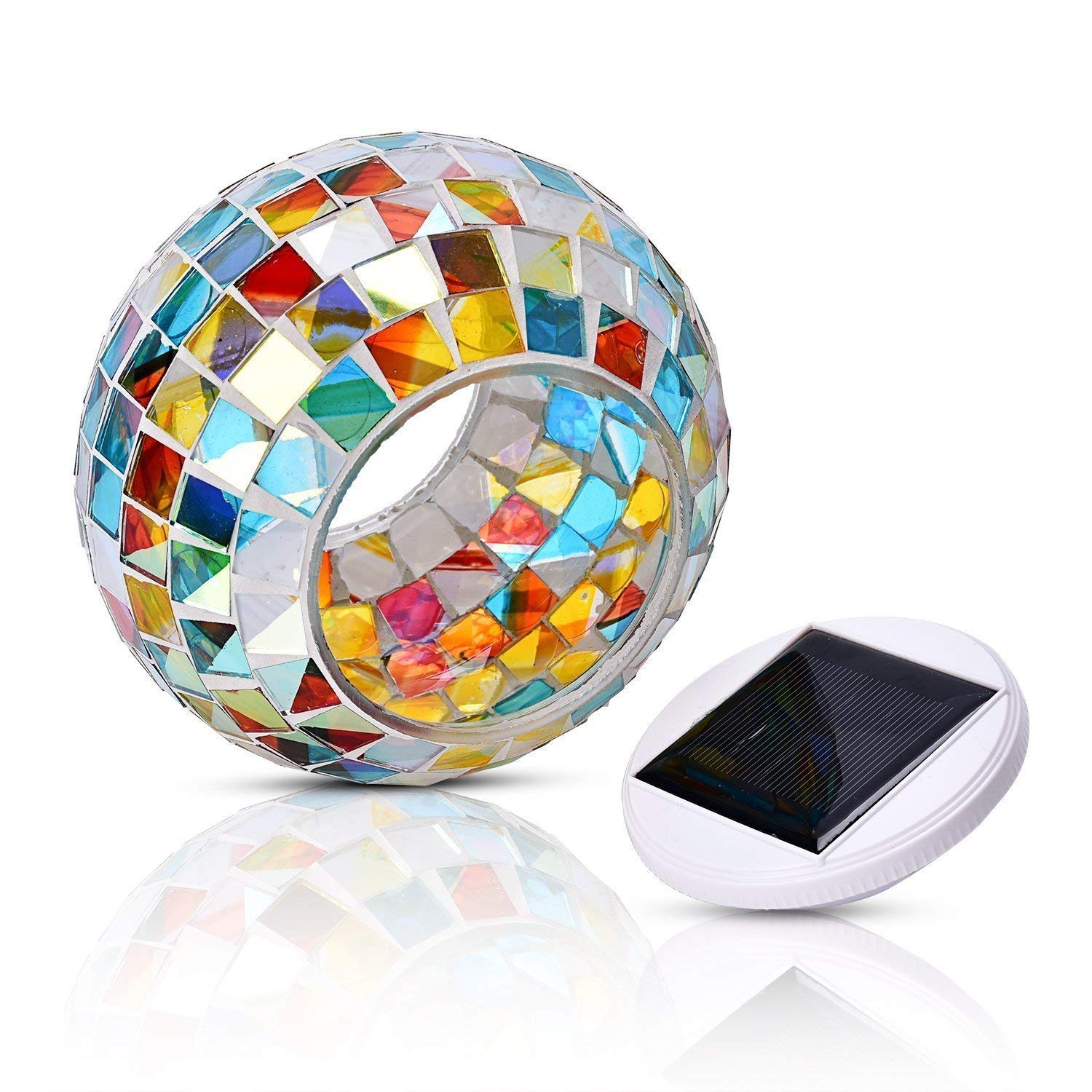 Wsgift Solar Powered Color Changing Glass Mosaic Ball Lights - Waterproof Outdoor Table Lamps