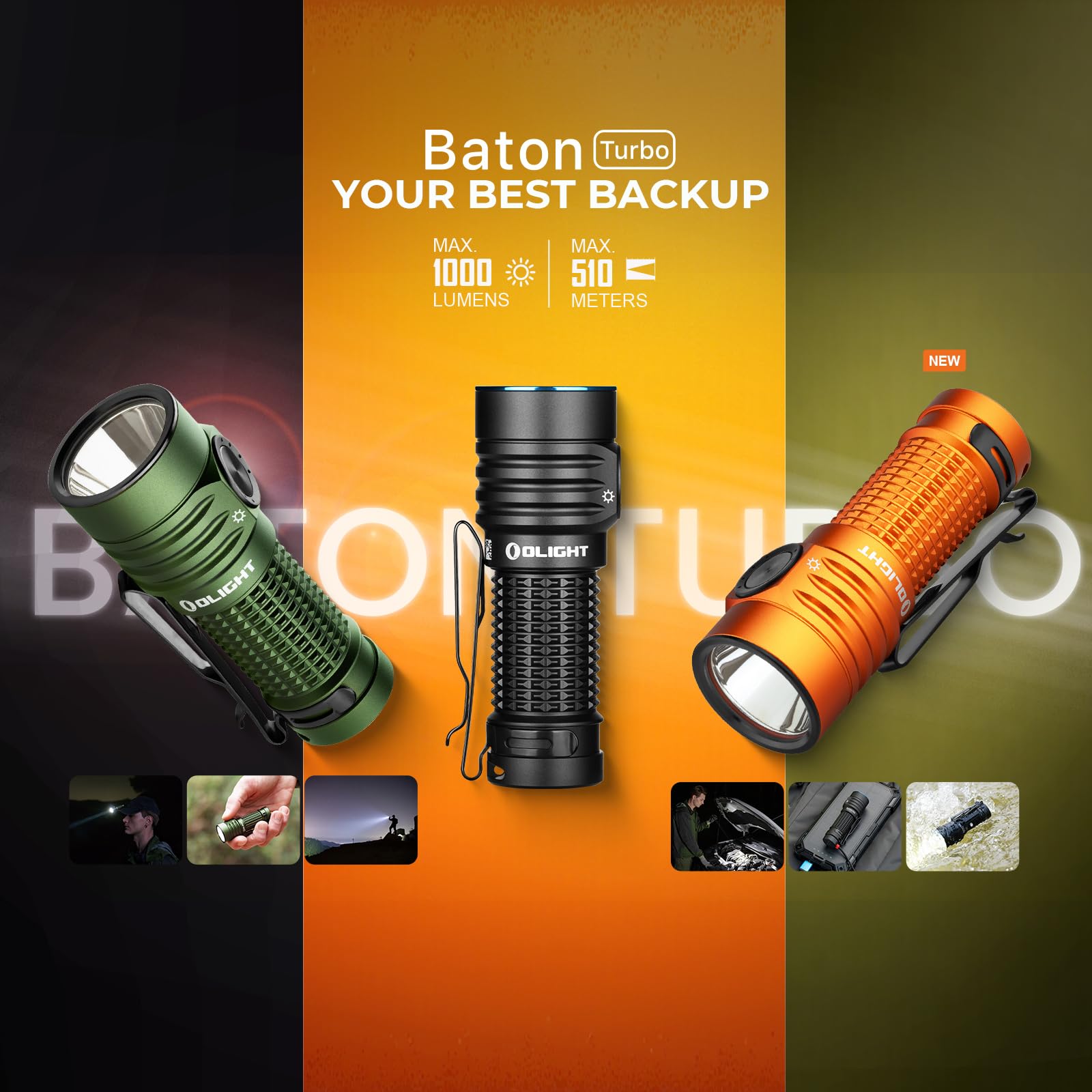 Olight Batonturbo Edc Rechargeable Flashlight 1000 Lumens, Compact Dual-Switches Led Bright Pocket With 510 Meters Long Throw Fo