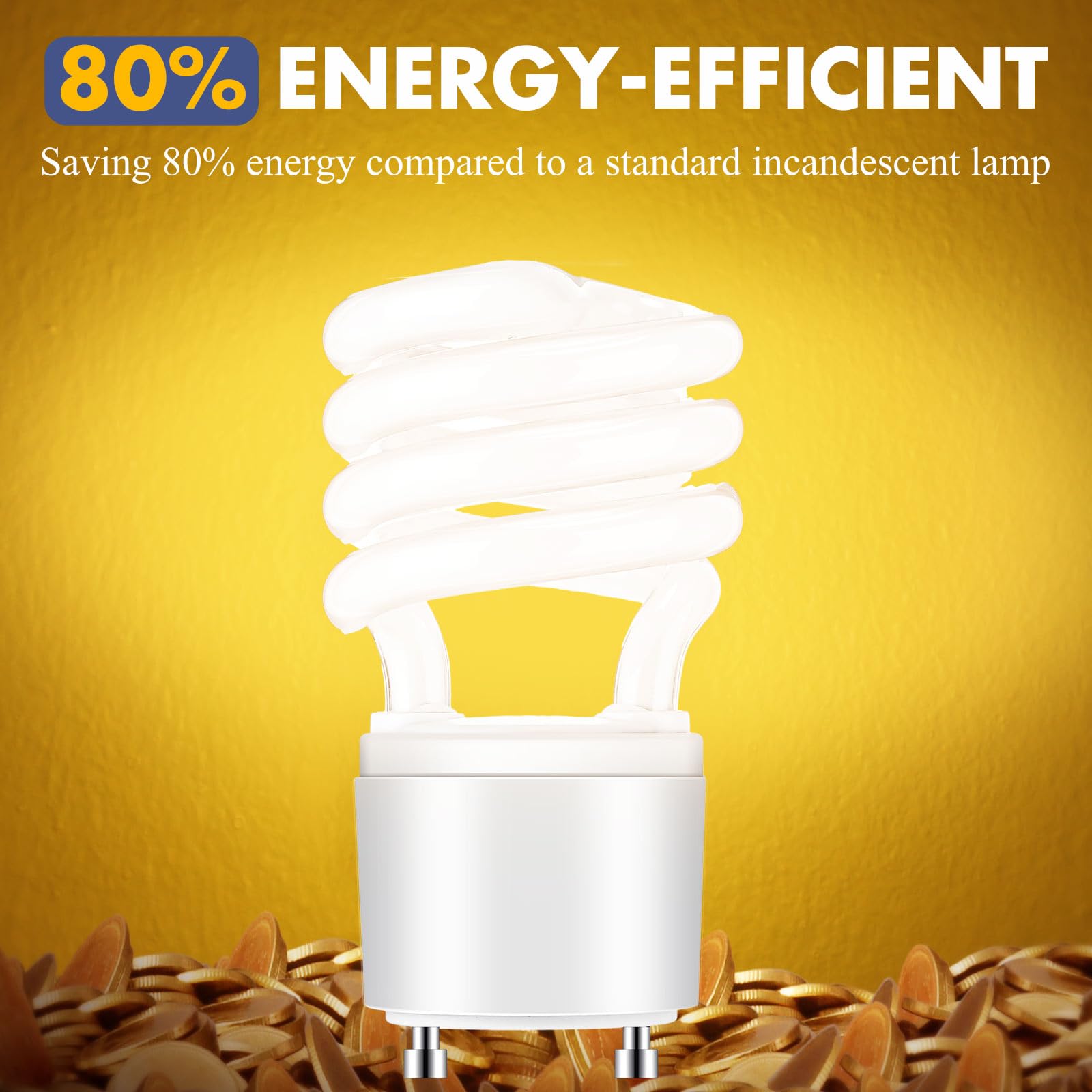 Honoson 4 Pack GU24 CFL Light Bulbs, 13W T3 Spiral, Warm White, 2700K, GU24 Base, Model ES-Honoson-2620