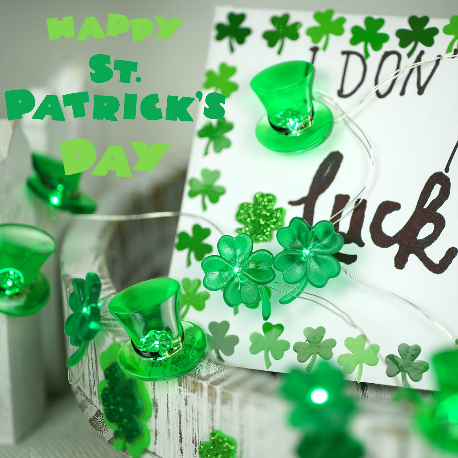 Bohon St Patricks Day Decorations Green Shamrocks Leprechaun Top Hat String Lights 10 Ft 30 Leds Lucky Clover Fairy Lights Battery Operated For Bedroom Feast Of Irish Saint Patricks Day Decor
