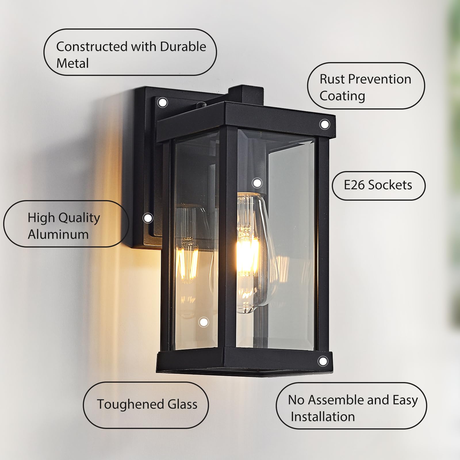 JOKAONOTL 11 Black Waterproof Outdoor Wall Sconce Light Fixture for Garage, Doorway, Porch, Patio - 1 Pack