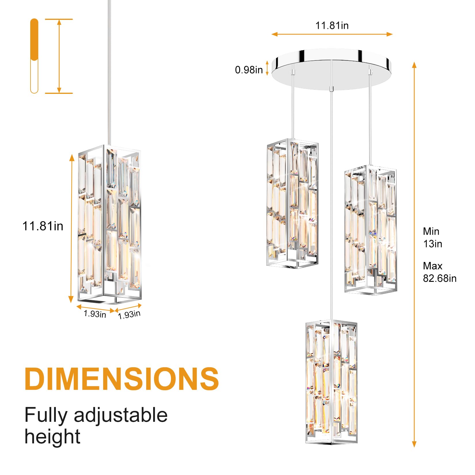 Aoceley 3-Light Chrome Pendant Lights Modern Pendant Light Fixture, Mini Crystal Pendant Ceiling Light, Pendant Light For Kitche