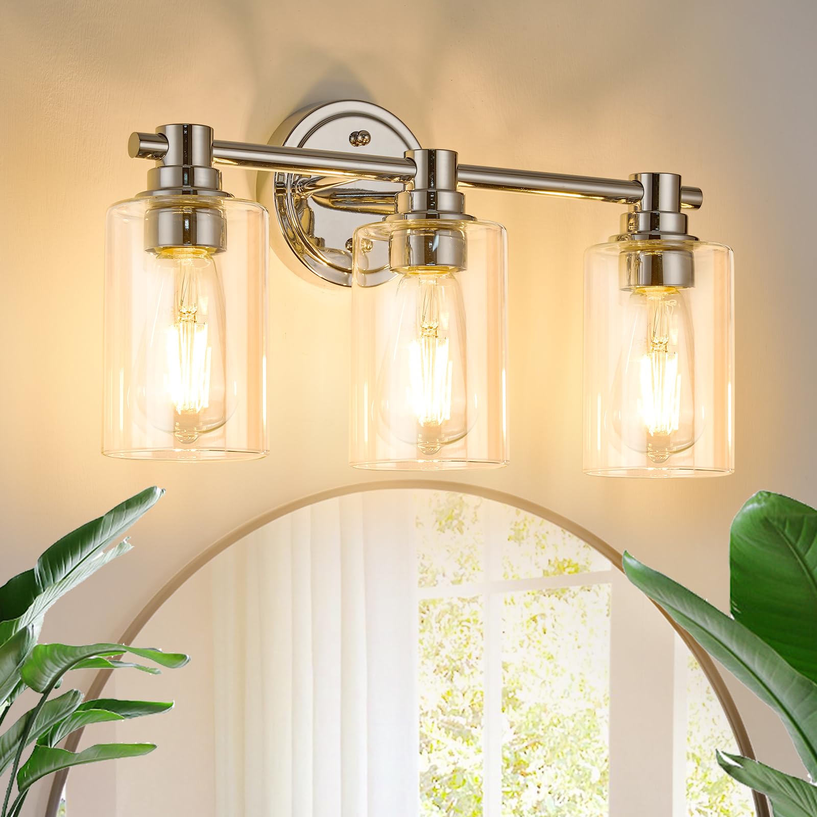 ALAISLYC Bathroom Light Fixtures Wall Sconce Light with Clear Glass Chrome 3 Lights Bathroom Lighting Over Mirror Vanity Lights 