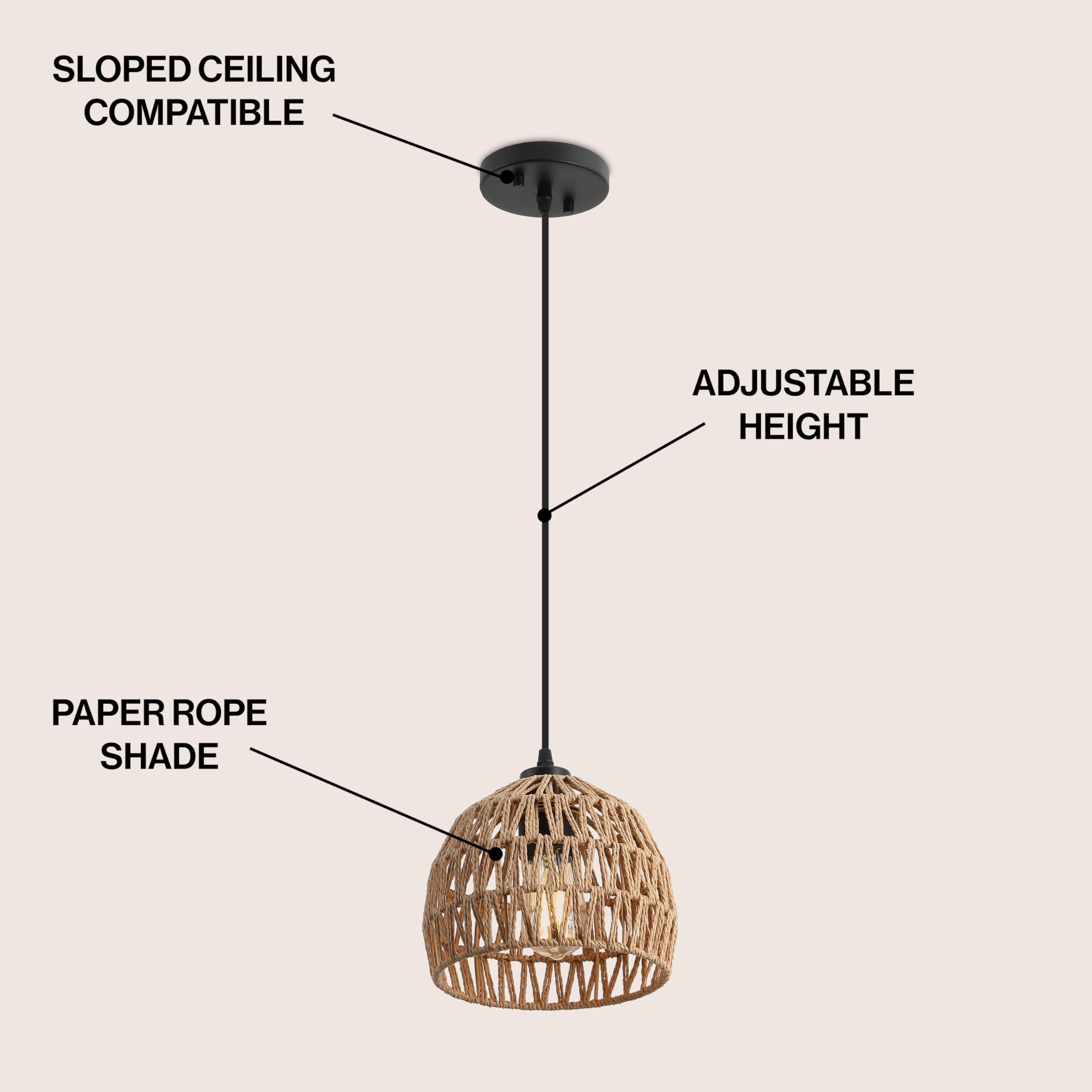 Jonathan Y Jyl6512E Campana 8.25 1-Light Bohemian Modern Woven Rope/Iron Led Pendant Farmhouse, Coastal, Transitional, Kitchen,