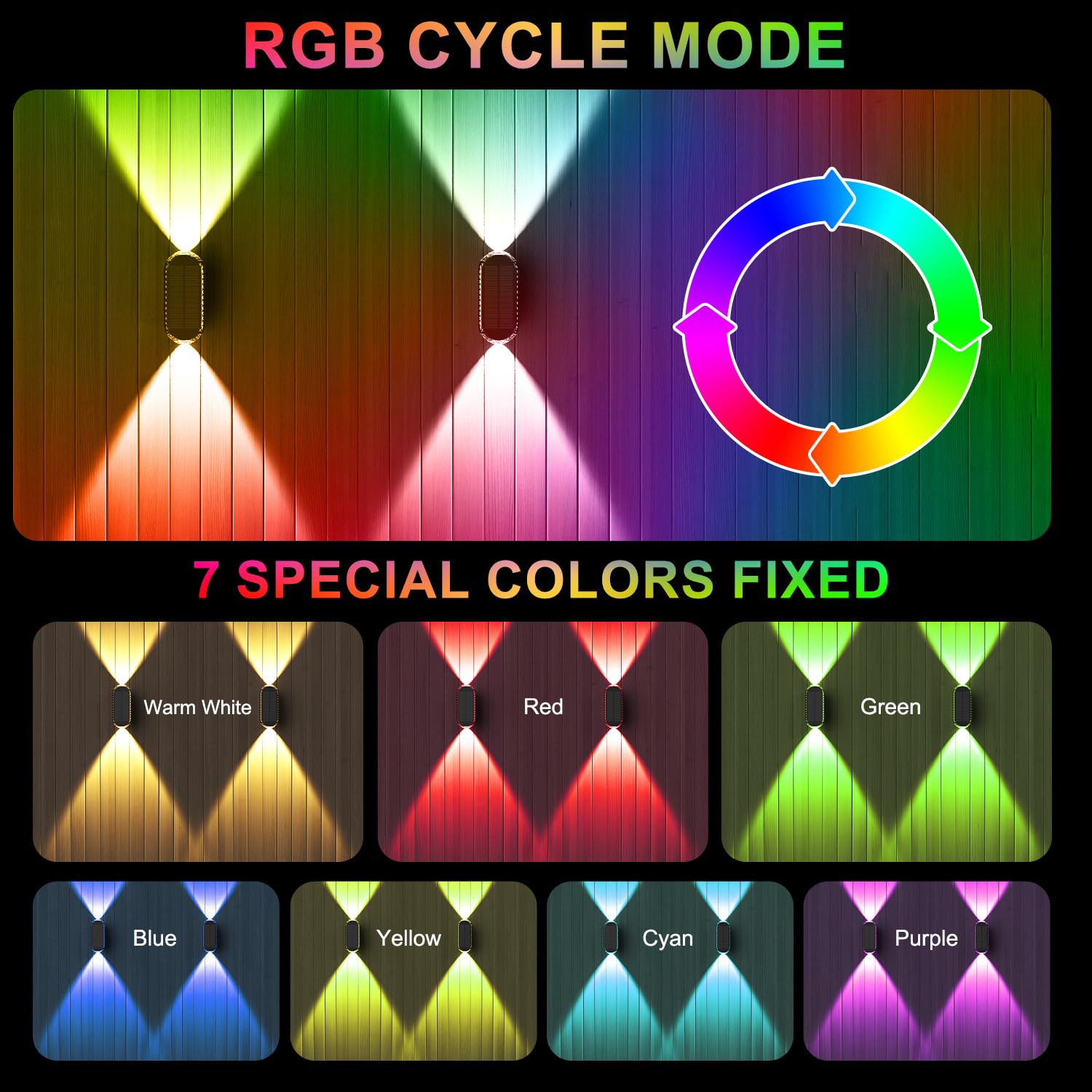 Ellasay Solar Fence Lights, 4-Pack Fence Lights Solar Powered 8 Wrgb Color Modes, Up & Down Waterproof Solar Wall Lights Outdoor