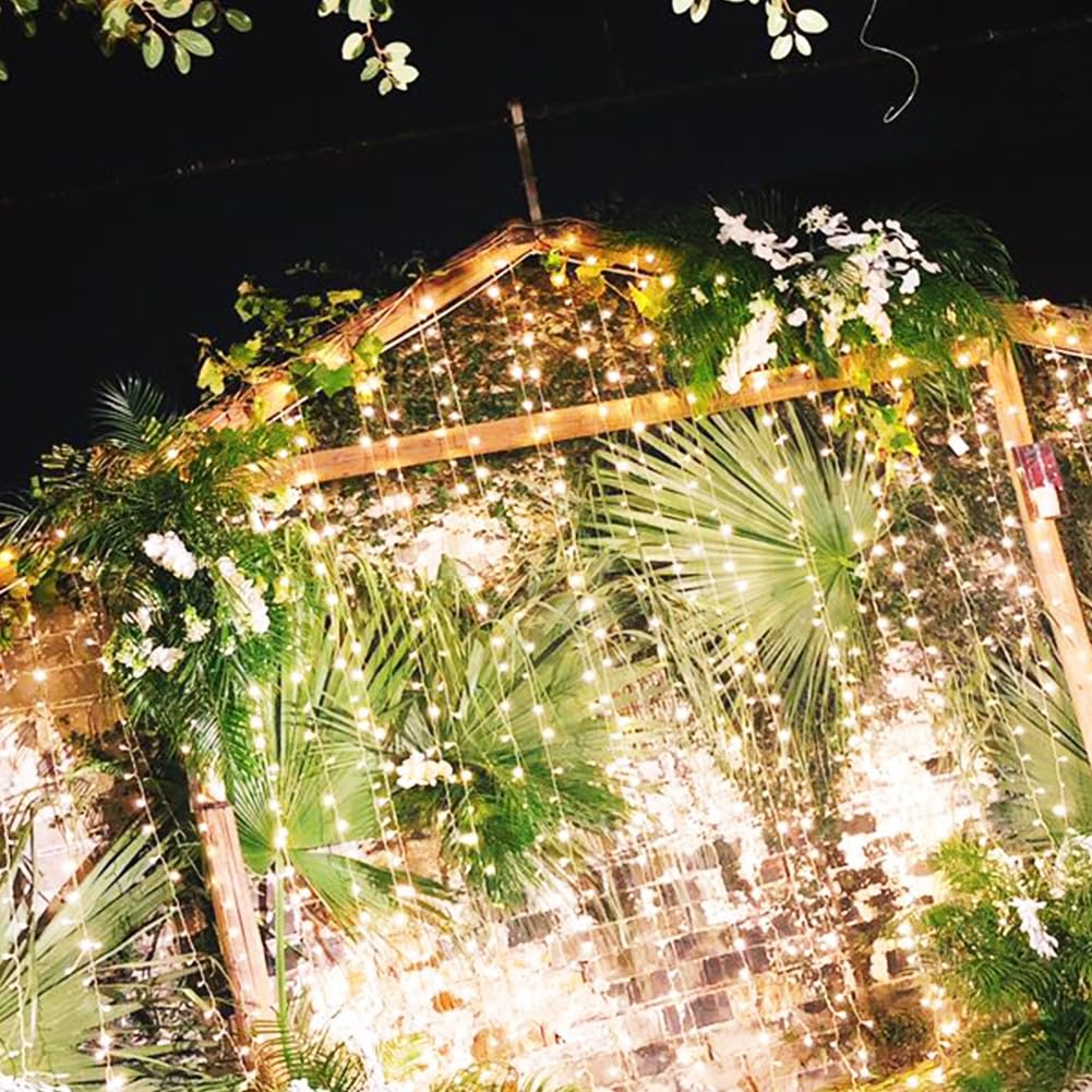 Waterglide 300 Led Curtain Lights, Remote Control Christmas Decorative Hanging String Lights, 8 Lighting Modes, Plug In For Indoor Outdoor Holiday Party Garden Backdrop Wedding Home Decor, Warm White