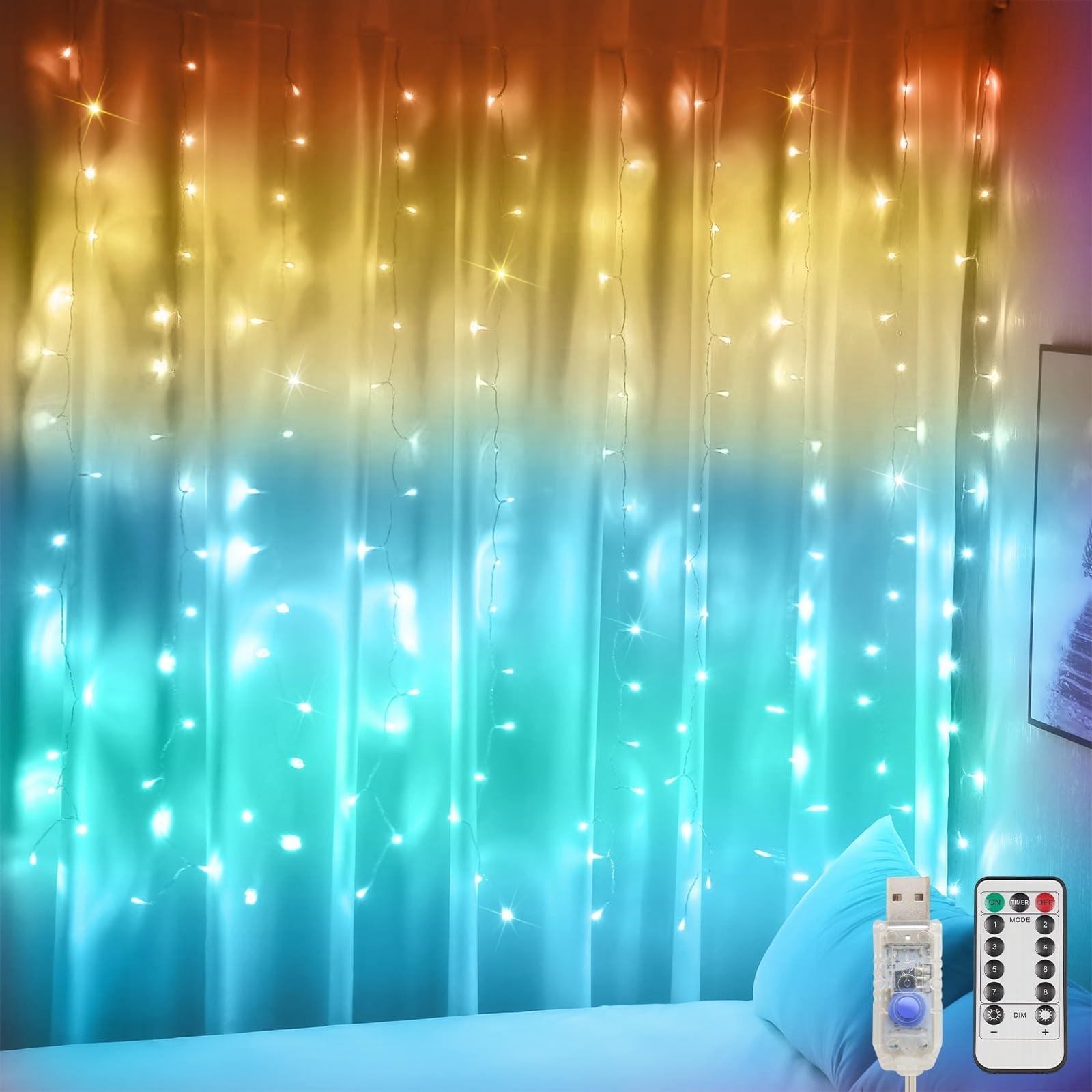 Suddus 180 Led Curtain Lights, 6.5X5.9Ft Usb Fairy Lights For Bedroom, Party, Multicolor