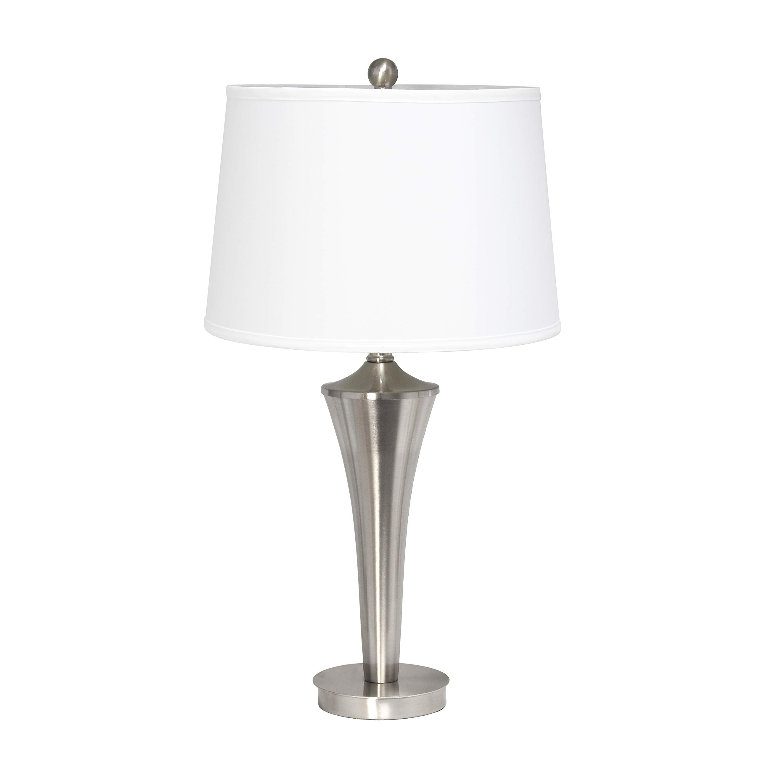 Elegant Designs Lc1020-Bsn Tapered 3 Pack Lamp Set (2 Table Lamps, 1 Floor Lamp) With White Fabric Shades, Brushed Nickel