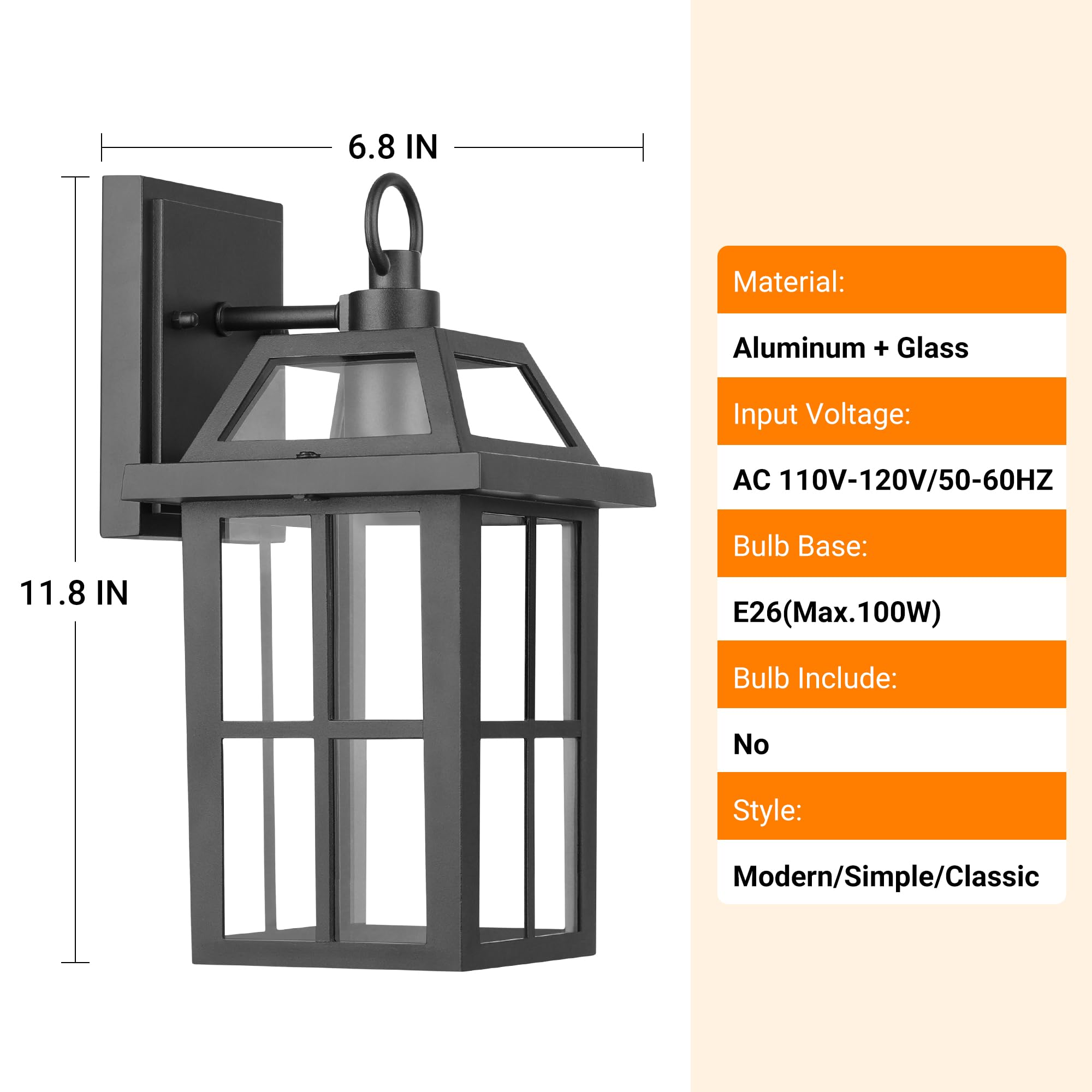 Wihtu Outdoor Wall Lantern, Waterproof Sconce Light Fixtures, Porch Lights With Glass Shade, Exterior Lighting, Aluminum Mount L
