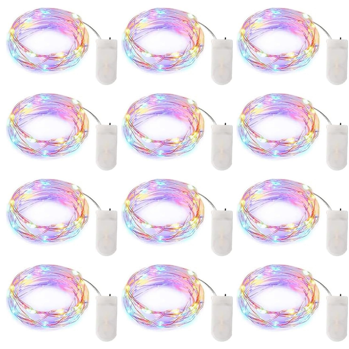 Brightown 12 Pack Multi-Color Fairy Lights Battery Operated String Lights - 7ft 20 LED Waterproof Short Micro Firefly Lights for Christmas Decor, DIY Craft, Wedding Table Centerpieces, Flowers