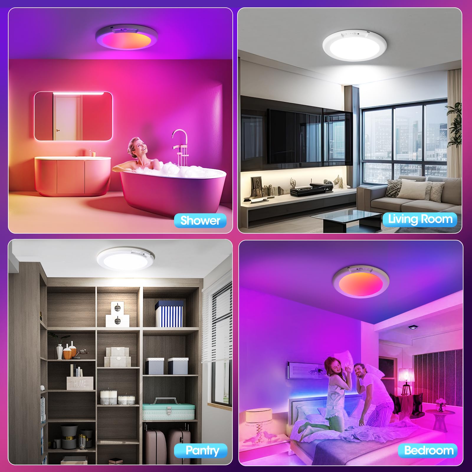 Gotopceed Rechargeable Ceiling Light - Rgb Color & White, Remote-Controlled, Battery-Powered, Model T070, Ideal For Shower & Bathroom