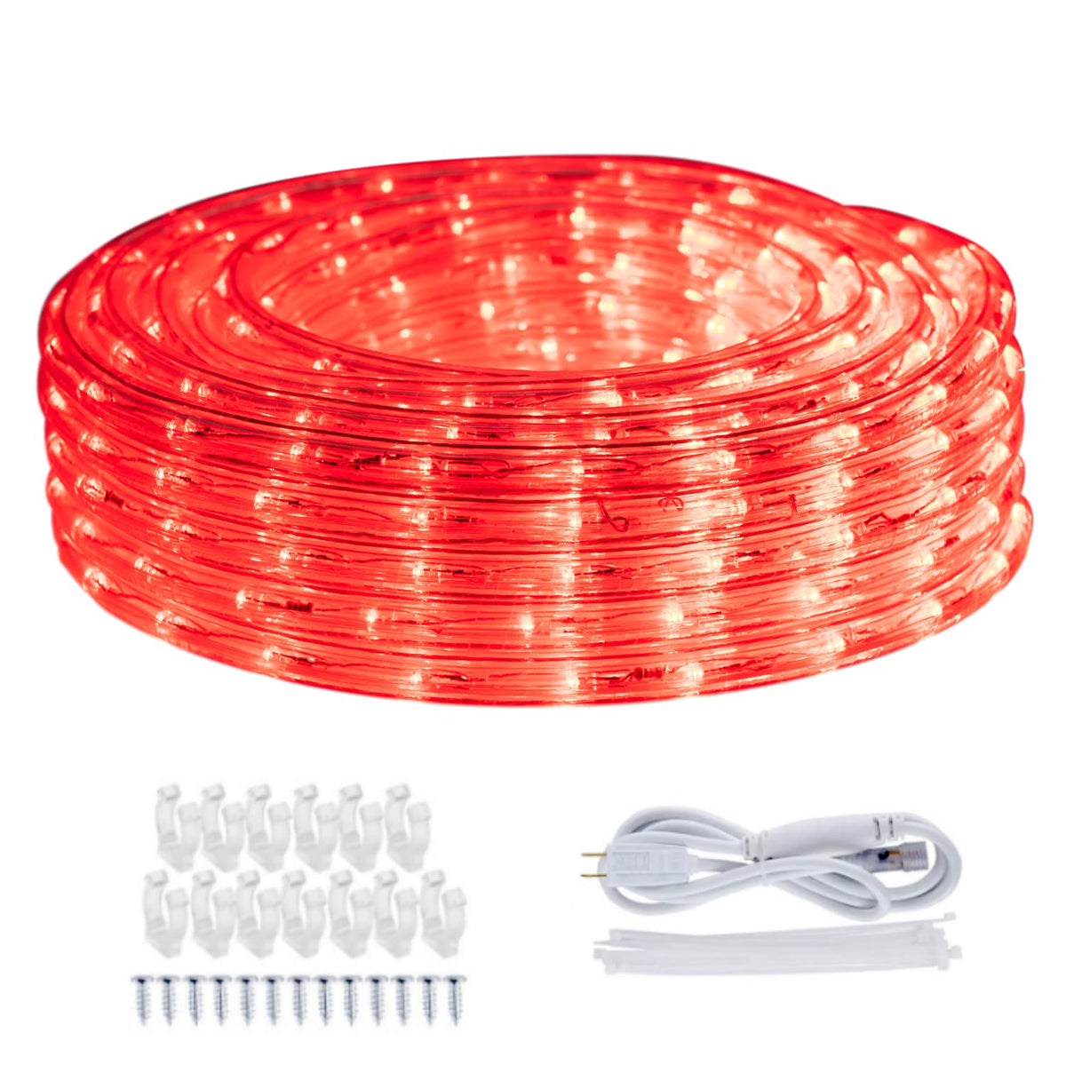 JUNWEN Red LED Rope Strip Lights, Outdoor, Indoor, 432LEDs 40ft/12m, Waterproof, Outside, Plug in 110V Tube Lighting Connectable Cuttable Flexible Decorative Garden Stairs Balcony Patio