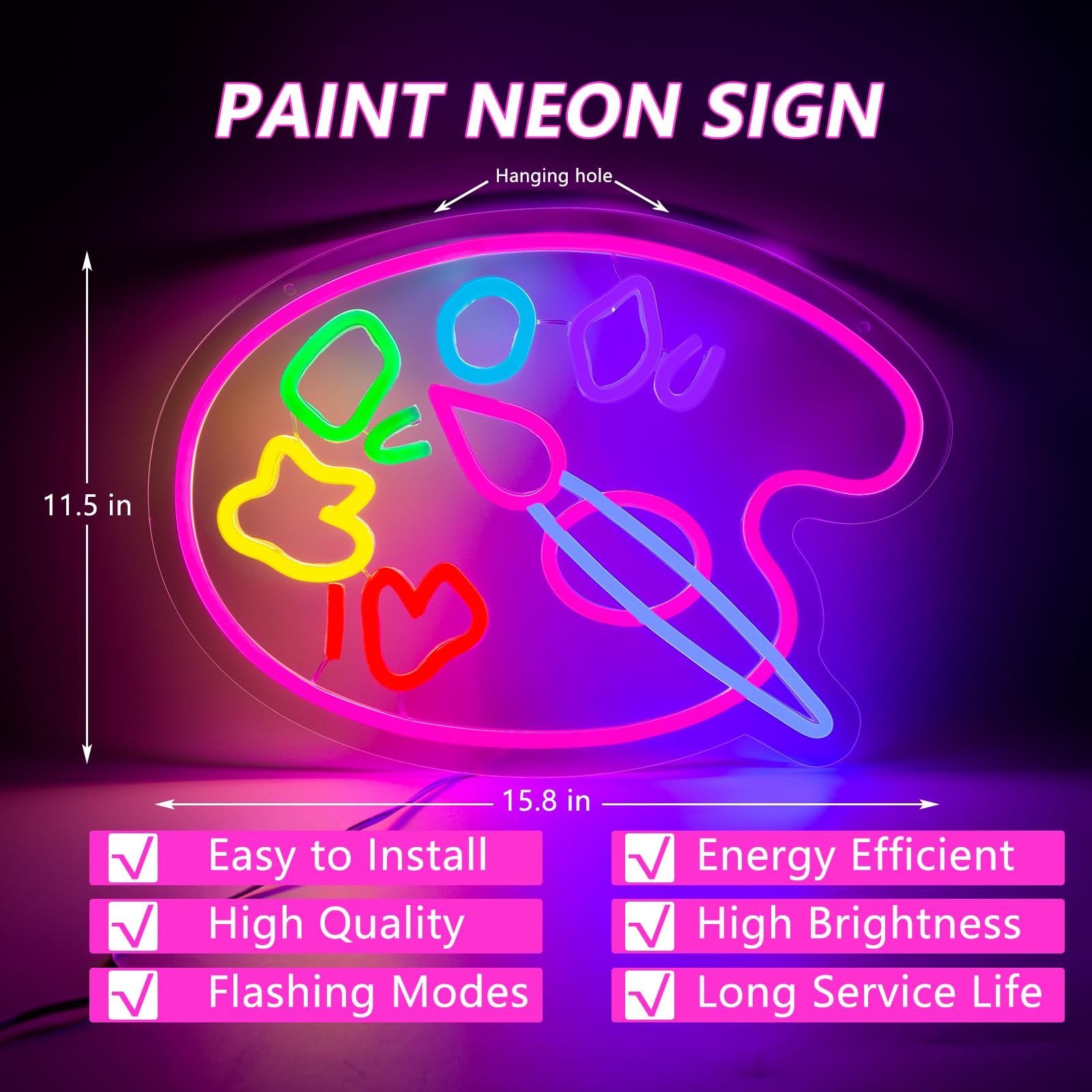 Moodlion Neon Sign - discomfort-reducingt Palette Wall Decor LED Light, 15.8*11.5 IN, Pink, Model JMNH00031-discomfort-reducingT, Aesthetic Room Accessories