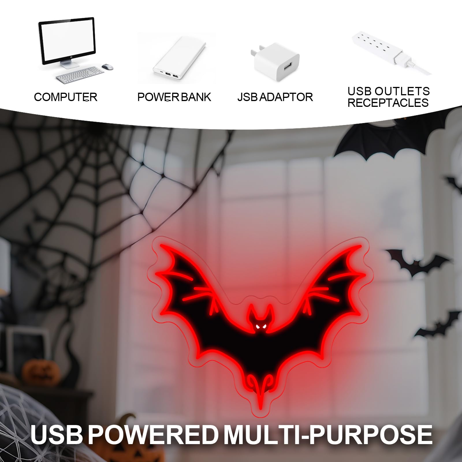 Halloween Bat Neon Light  Halloween Bat Decor Sign Wall  Horror Decor Neon Sign  Gift For Boys  Led Light Gothic Room Decor  Teen Girls Preppy Room  Man Cave  Gift For Boys-Red