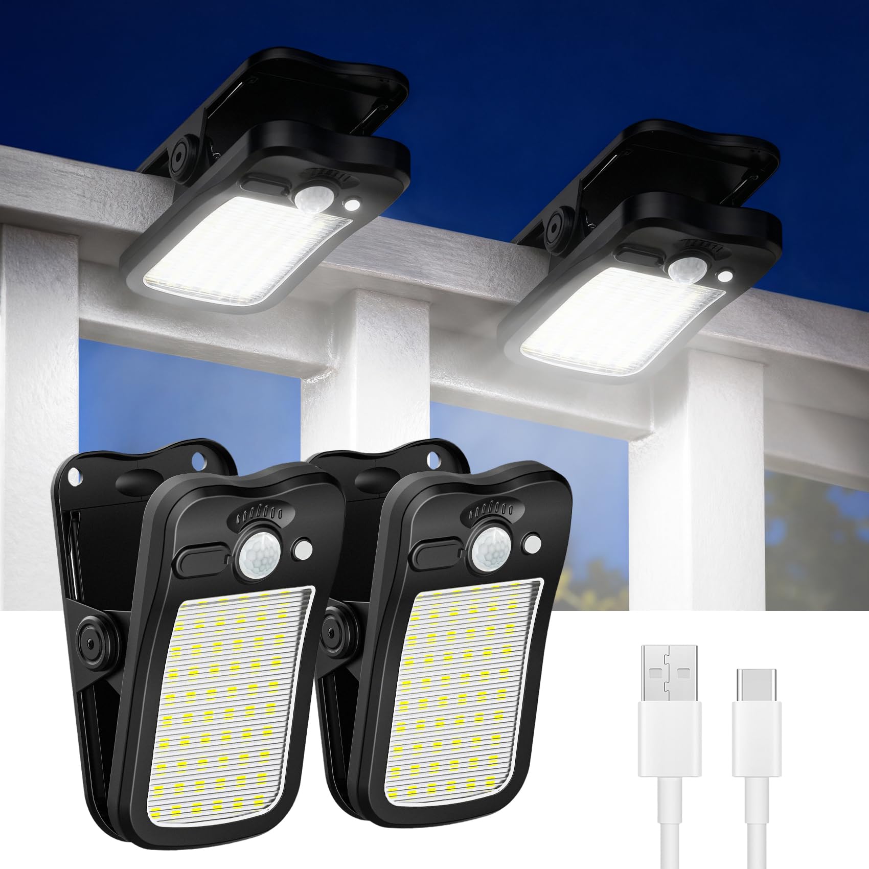 Tryme Clip on Solar Lights Outdoor Motion Sensor Lights 60 LEDs, 3 Modes, Dual Charging, Portable Waterproof Security Light for 